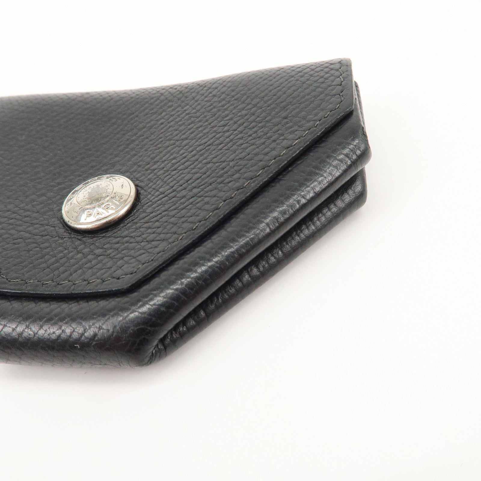 HERMES Ruban Quatre Vo Epson I Stamped Coin Case Black Silver HDW Used