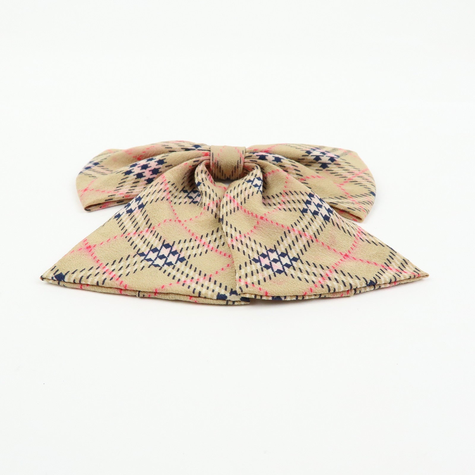 BURBERRY Nova Plaid Ribbon Silk 100% Metal Brooch Beige