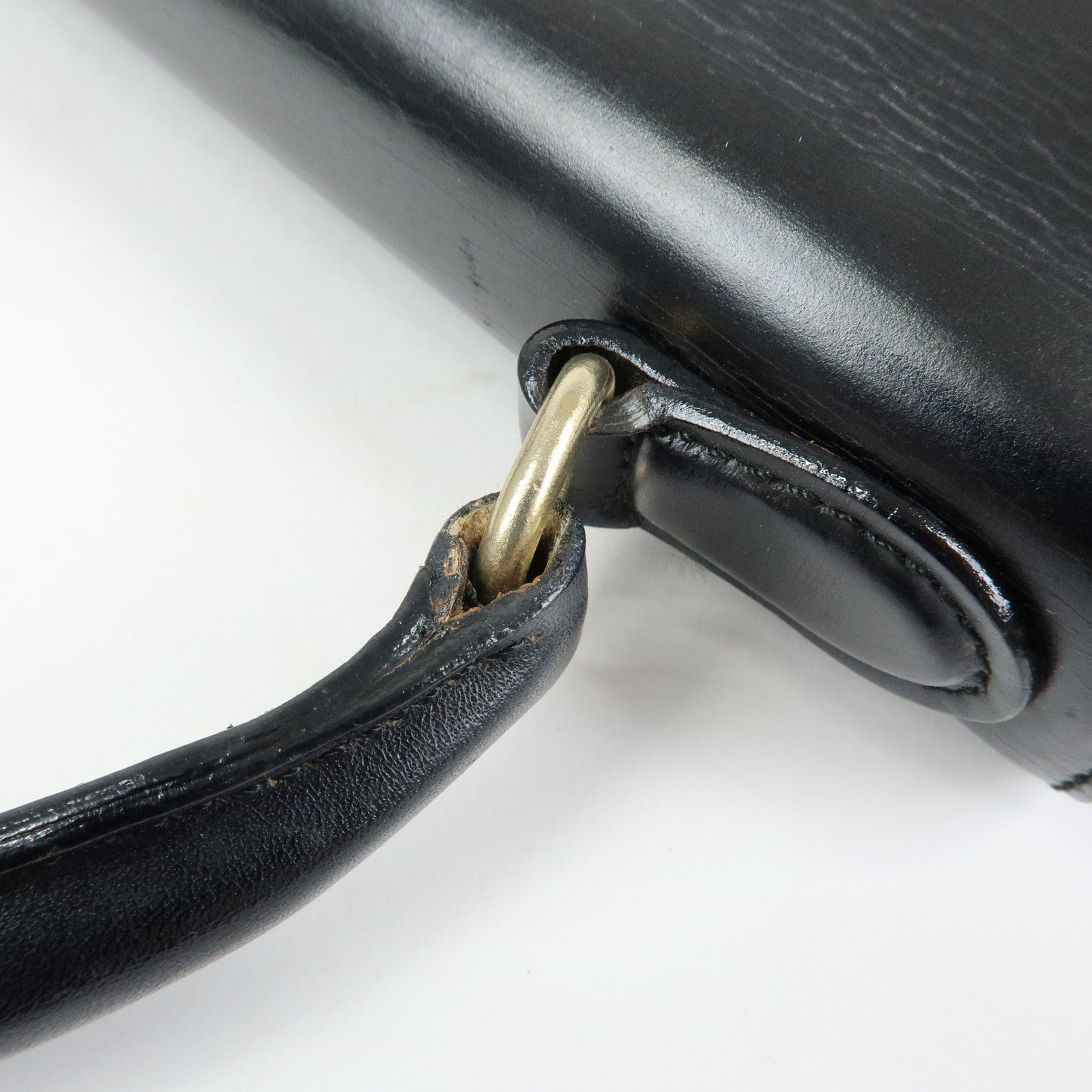CELINE Leather Top Handle 2Way Hand Bag Shoulder Bag Black