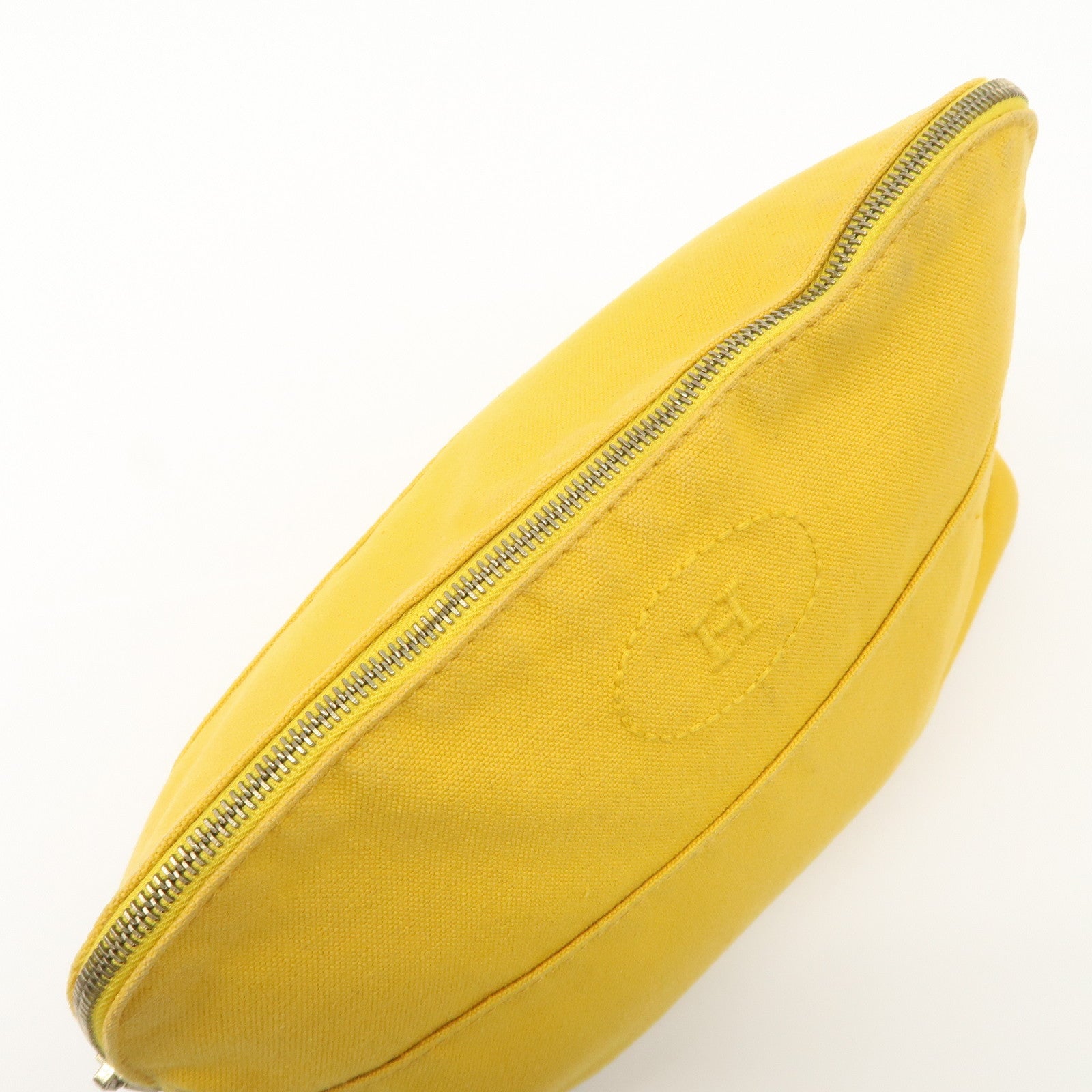 HERMES Set of 2 Leather Canvas Pouch Cosmetic Pouch Pink Yellow Used