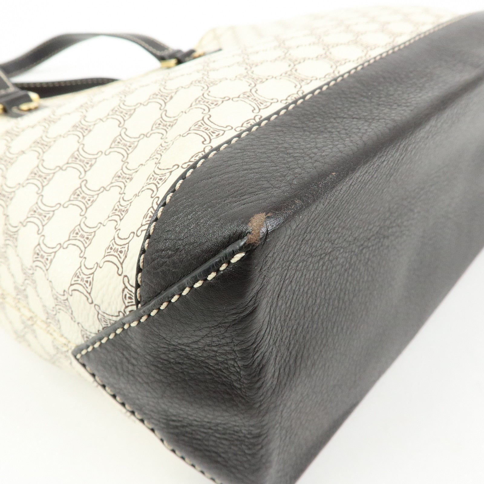 CELINE Macadam PVC Coated Canvas Leather Tote Bag White Dark Brown