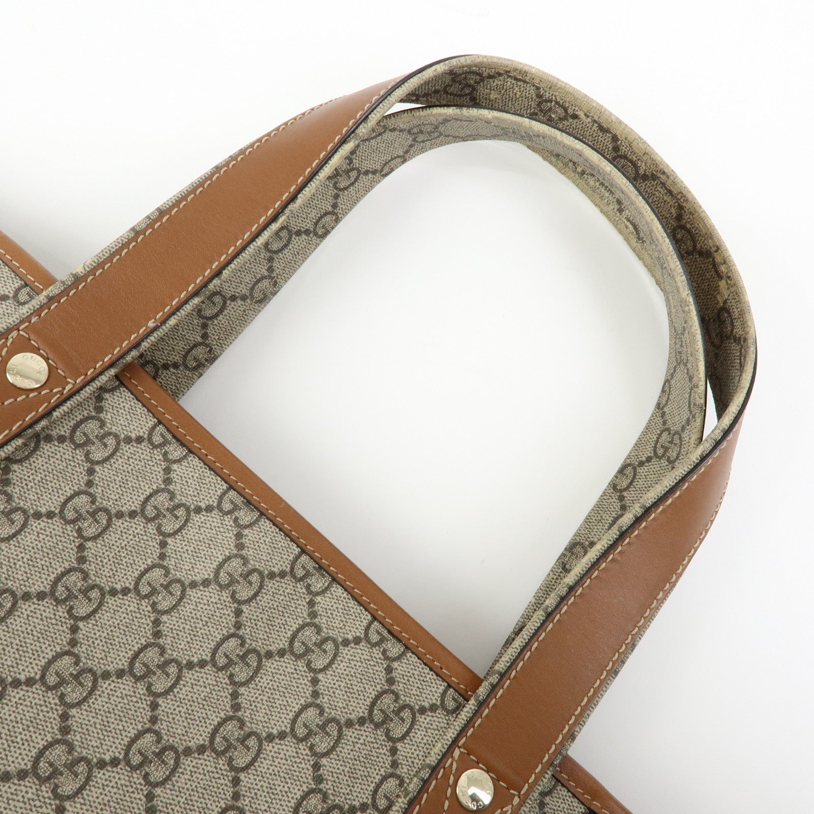 GUCCI sherry GG Supreme Leather Tote Hand Bag Beige Brown 211134