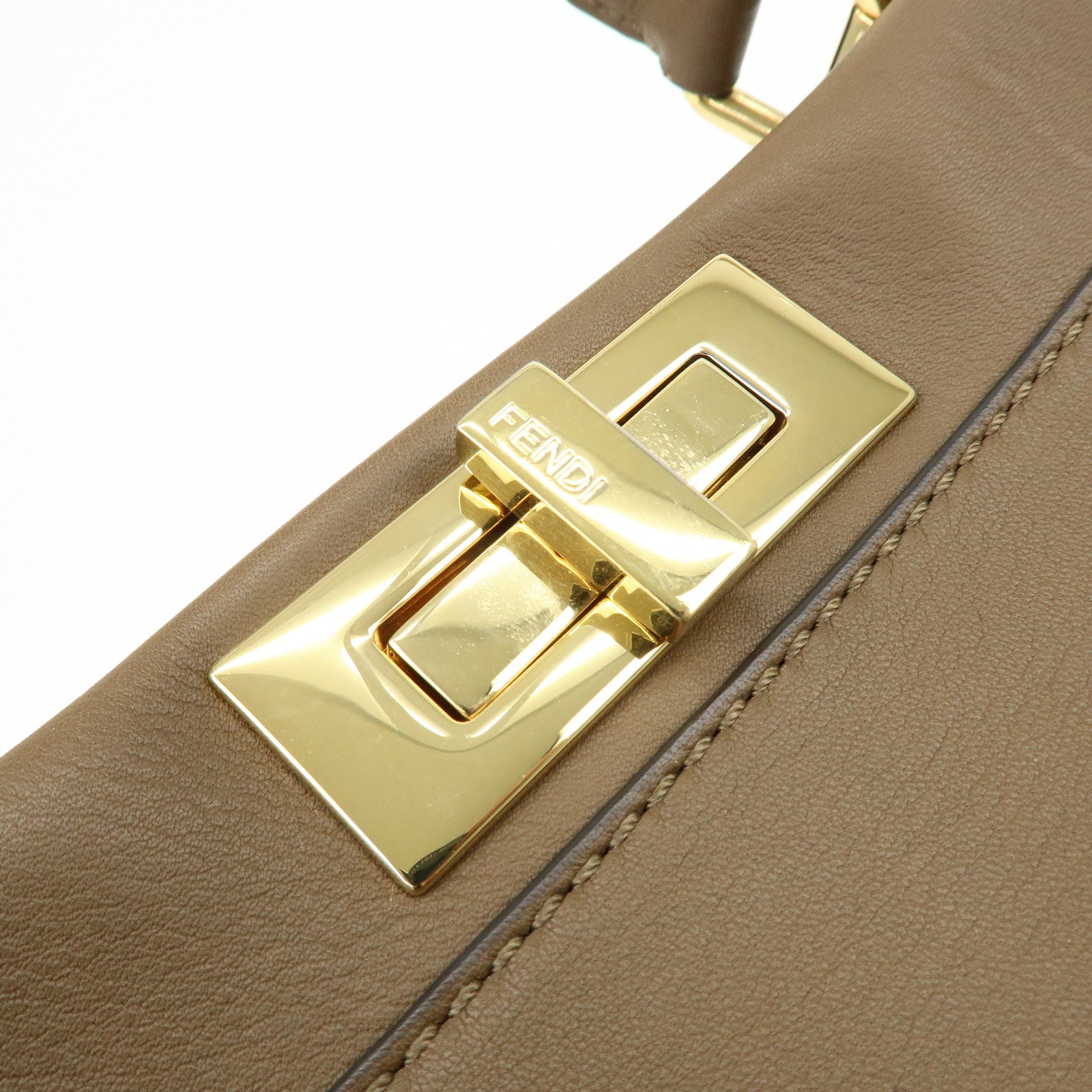 FENDI Peekaboo Leather 2Way Bag Hand Shoulder Bag Brown 8BN290