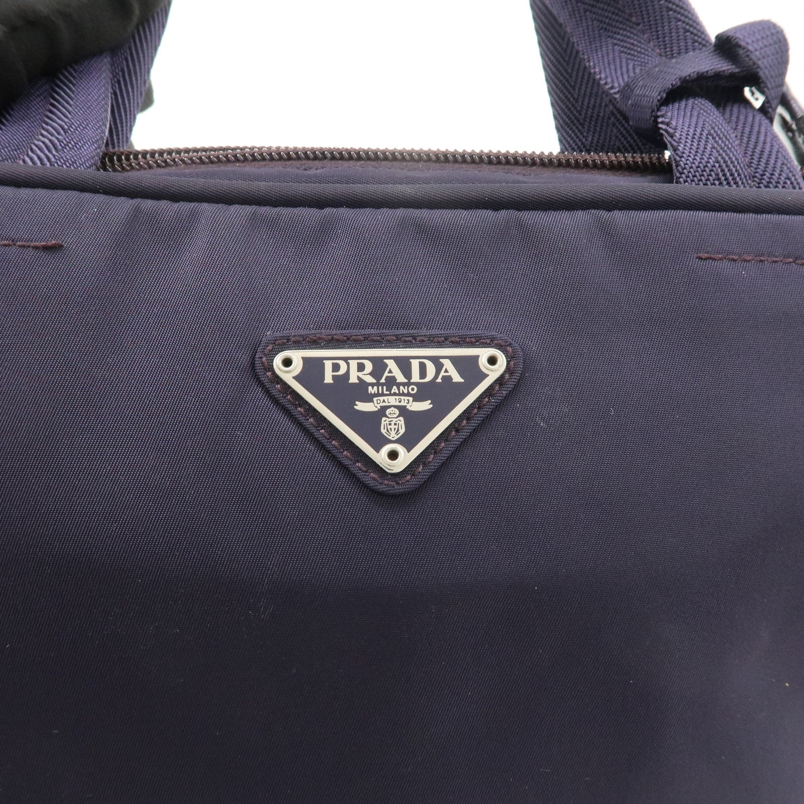 PRADA Triangle Logo Leather Nylon Hand Bag Purple B8495