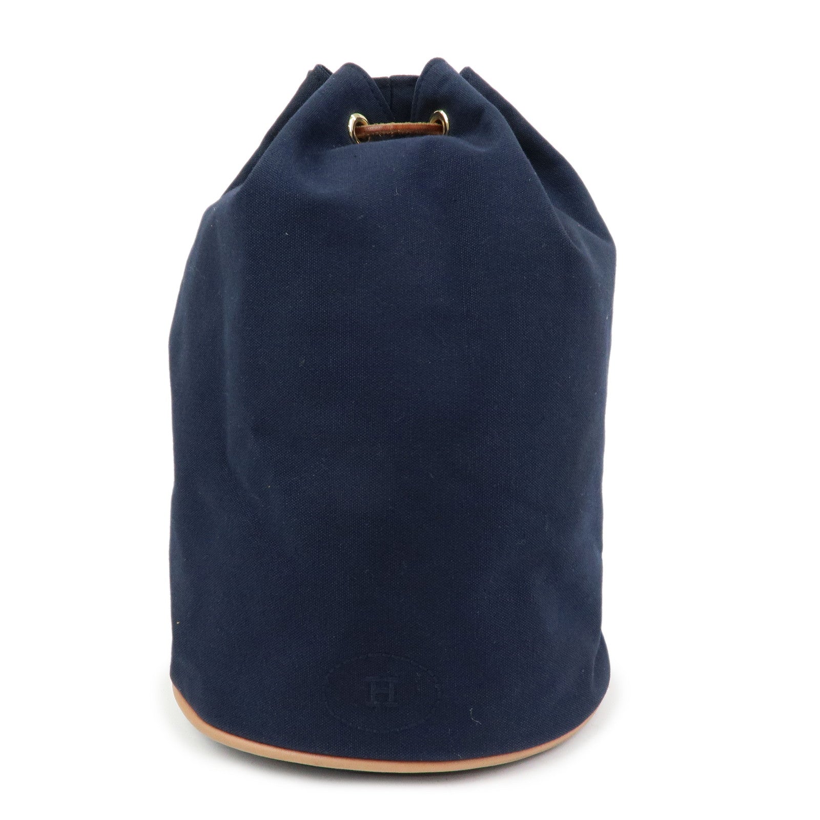 HERMES Canvas Leather Porochon Mimil PM Drawstring Backpack Navy