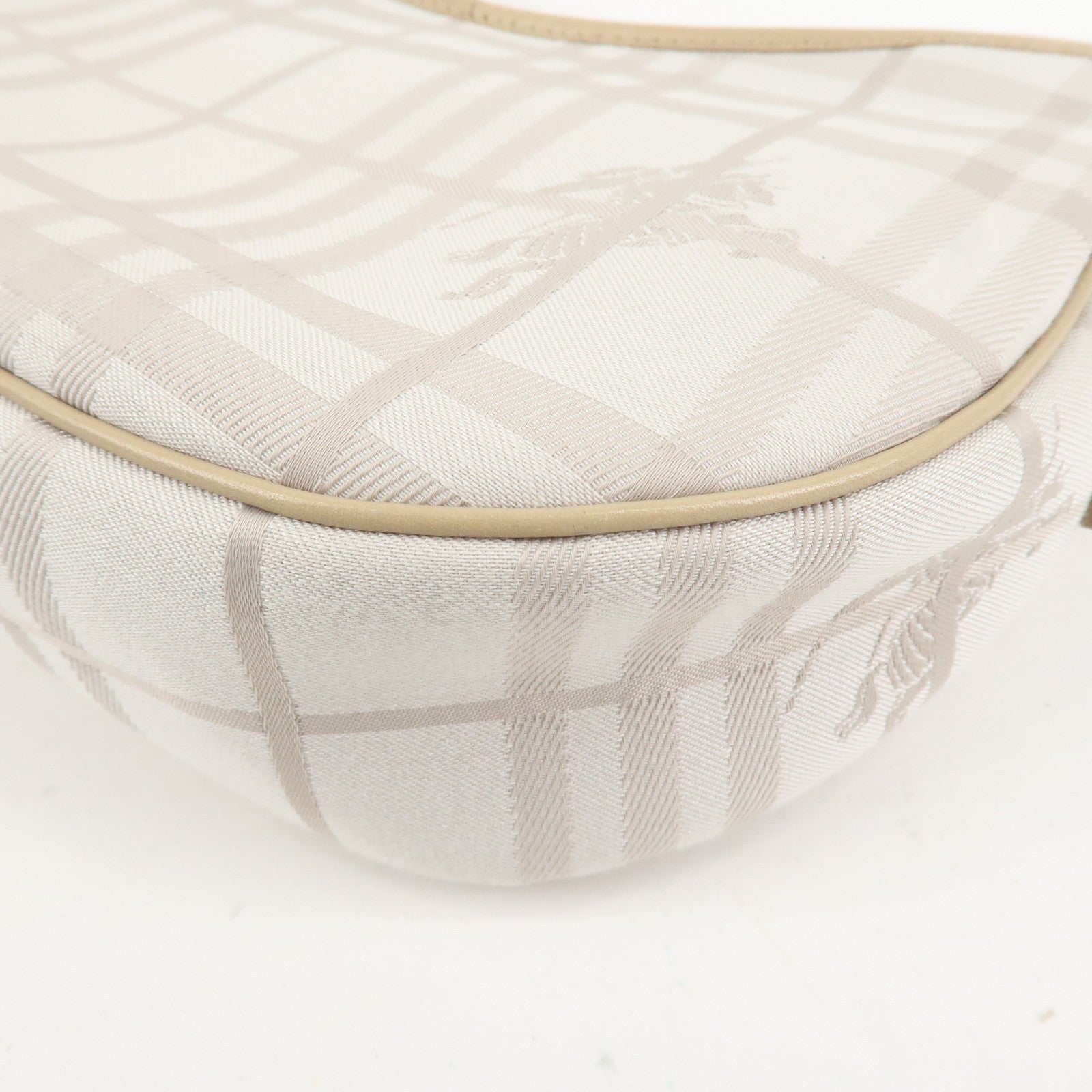 BURBERRY Canvas Leather Shoulder Bag Beige Gray Used