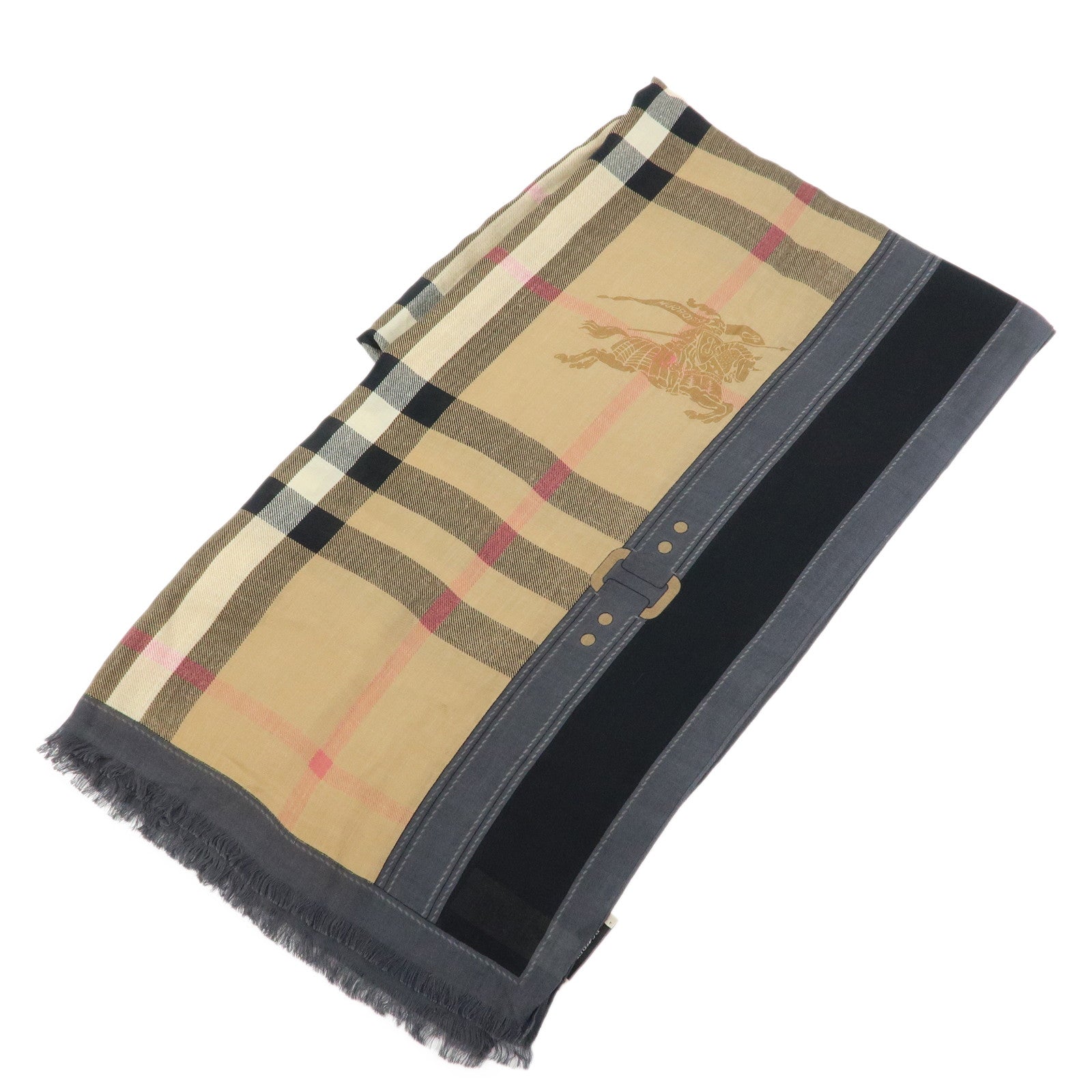 BURBERRY Nova Plaid Rayon Cashmere Stole Brown Beige Black