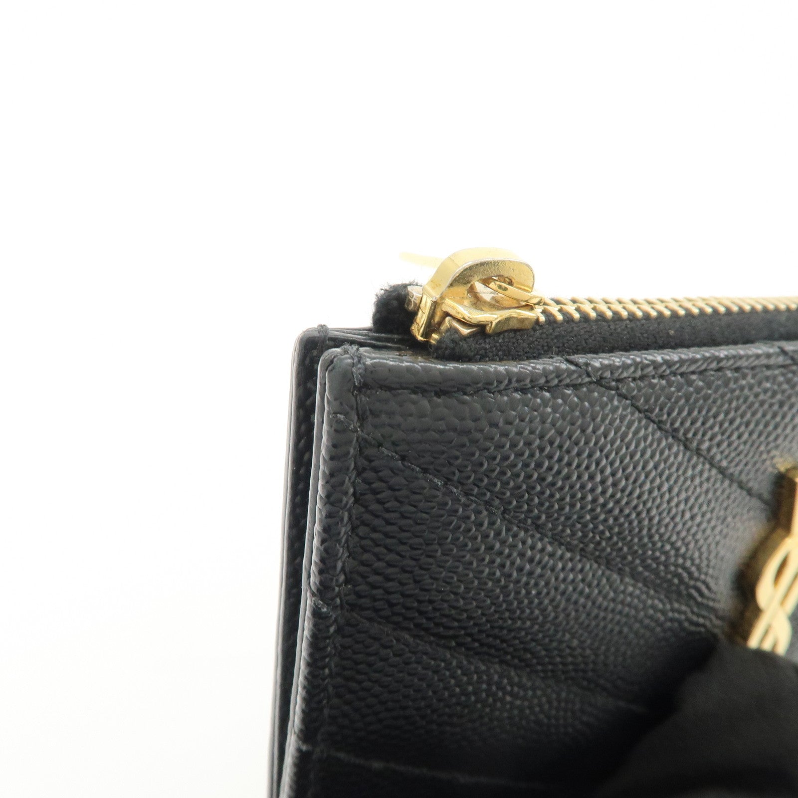 SAINT LAURENT Leather Card Case Black Gold Hardware