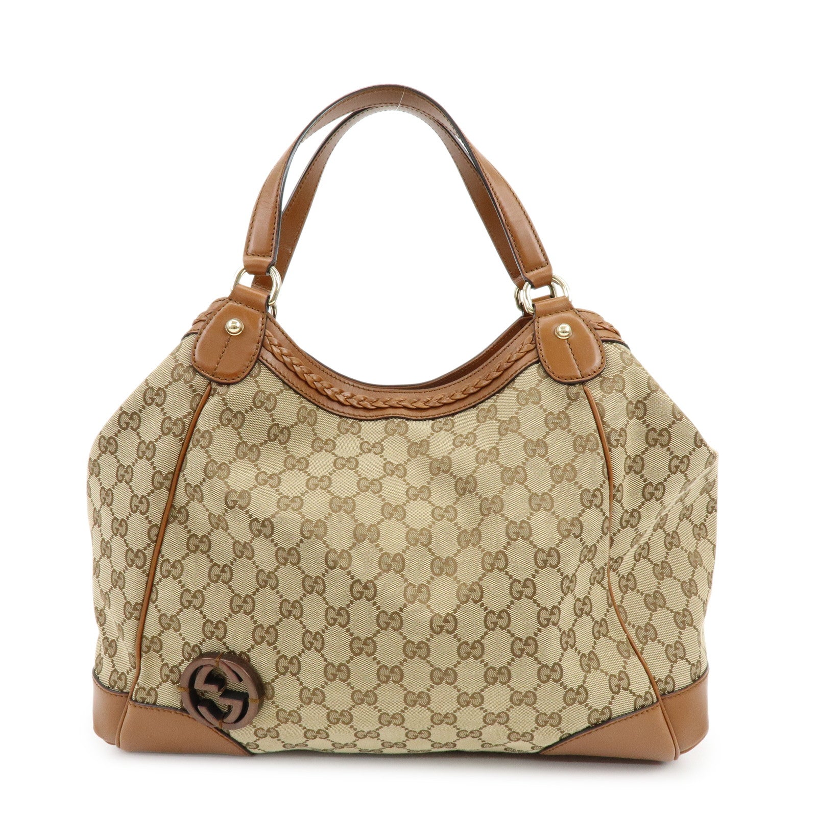 GUCCI Interlocking G GG Canvas Leather Tote Bag Shoulder Bag 296896