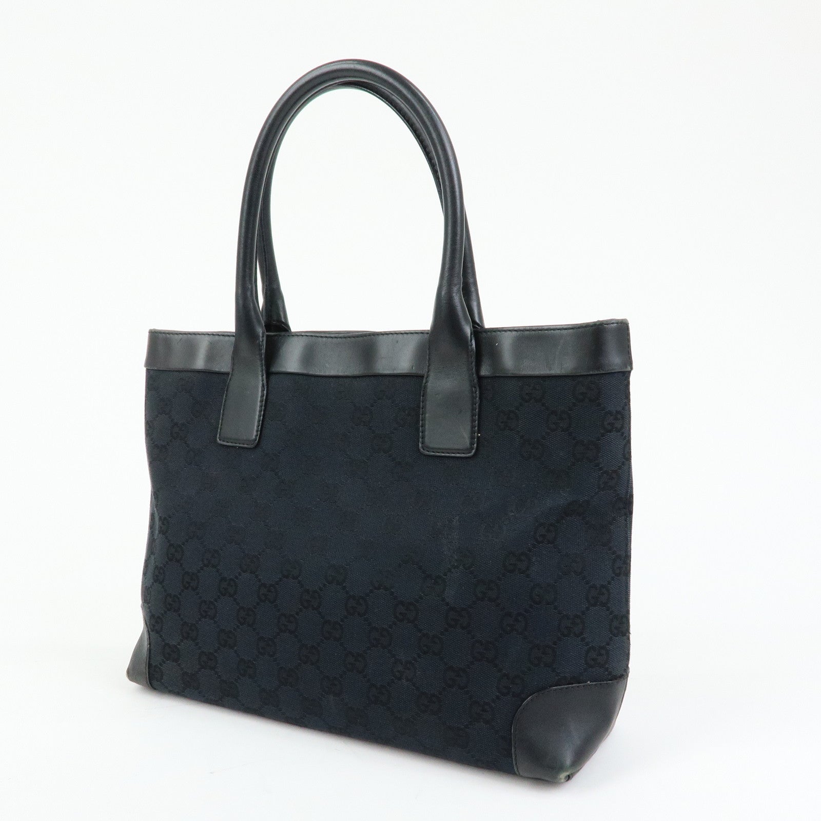 GUCCI GG Canvas Leather Tote Bag Shoulder Bag Black 002.1119