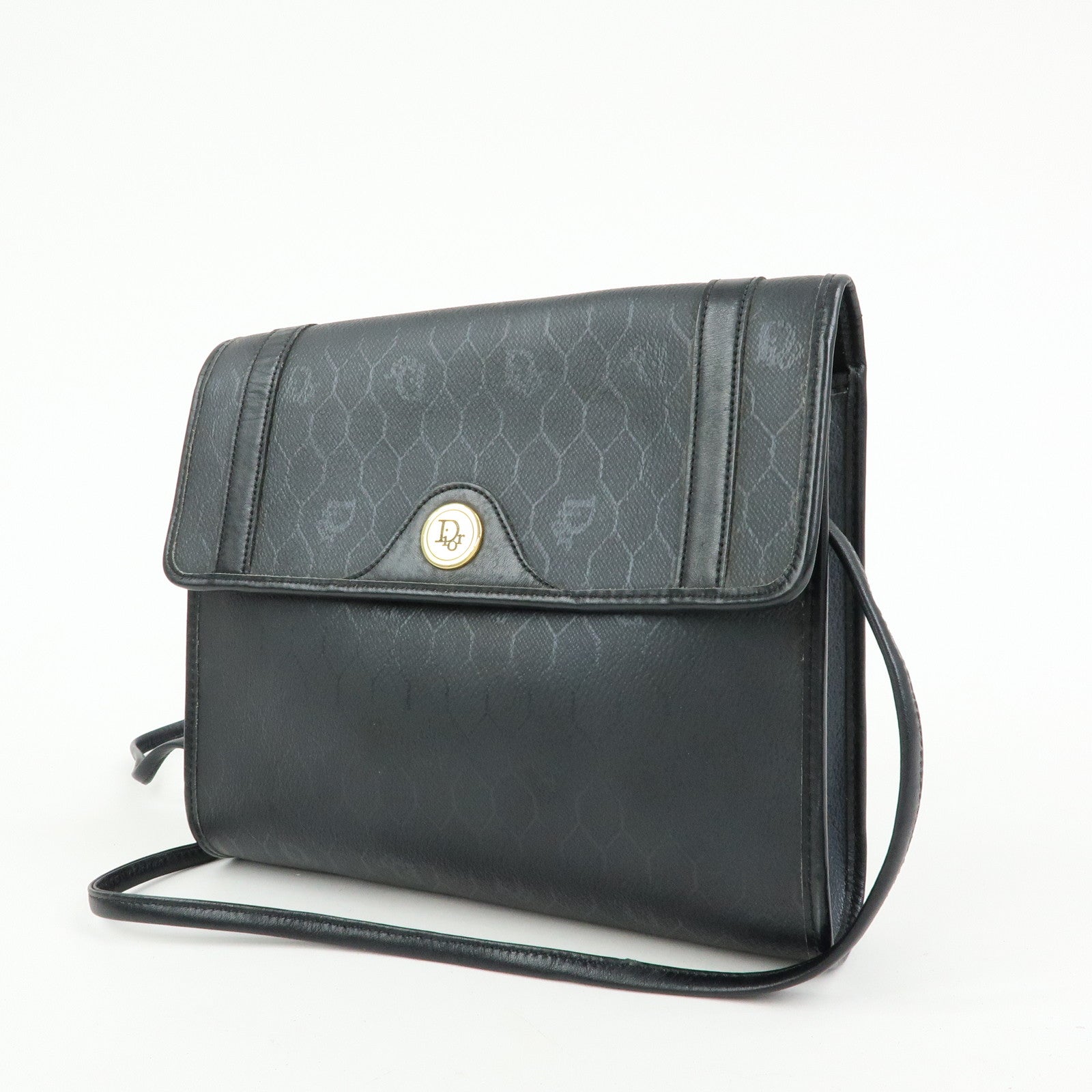 Christian Dior Honeycomb PVC Leather Shoulder Crossbody Bag Black