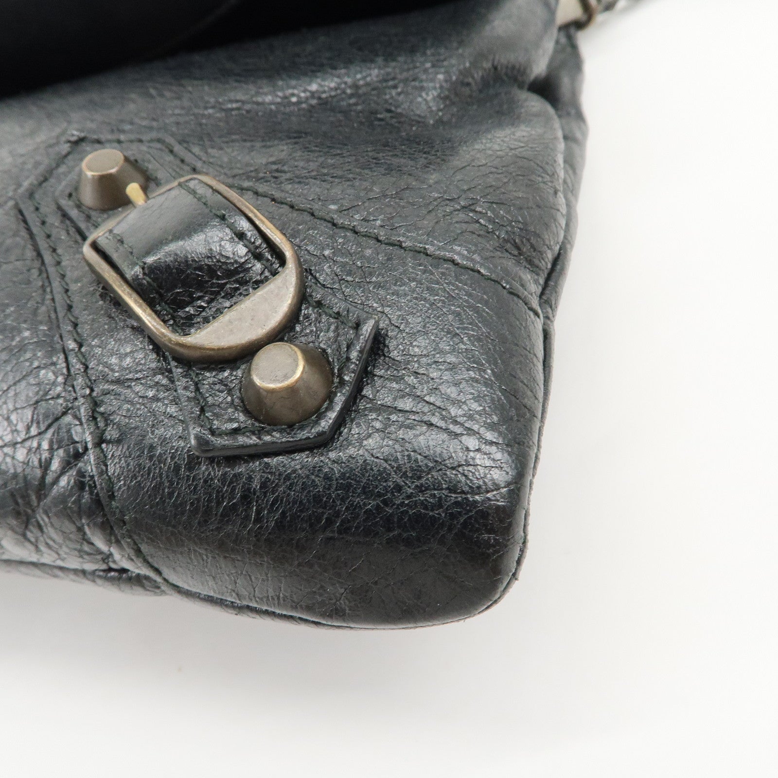 BALENCIAGA Leather Classic Envelope Shoulder Bag Black 319376