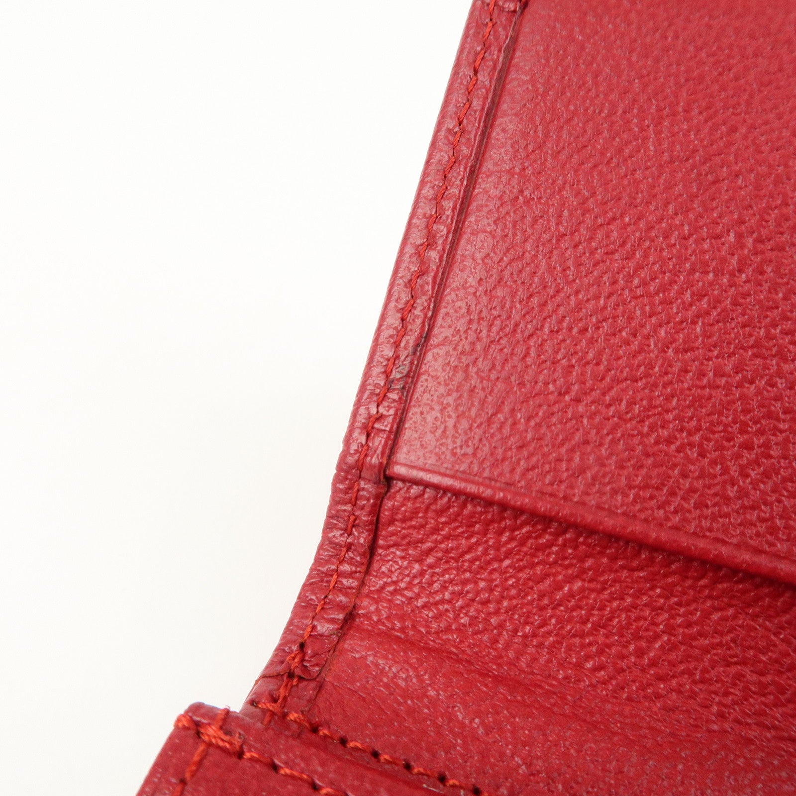 CHANEL COCO Mark Leather Tri-Fold Compact Wallet Red A13456 Used