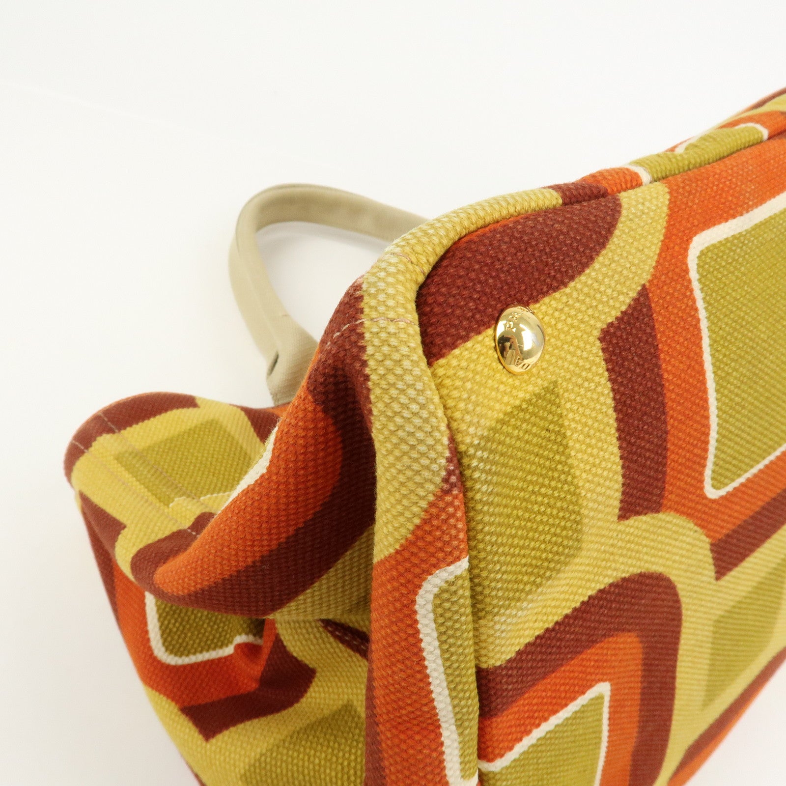 PRADA Triangle Logo Canapa Large Tote Hand Bag Orange Yellow BN1872