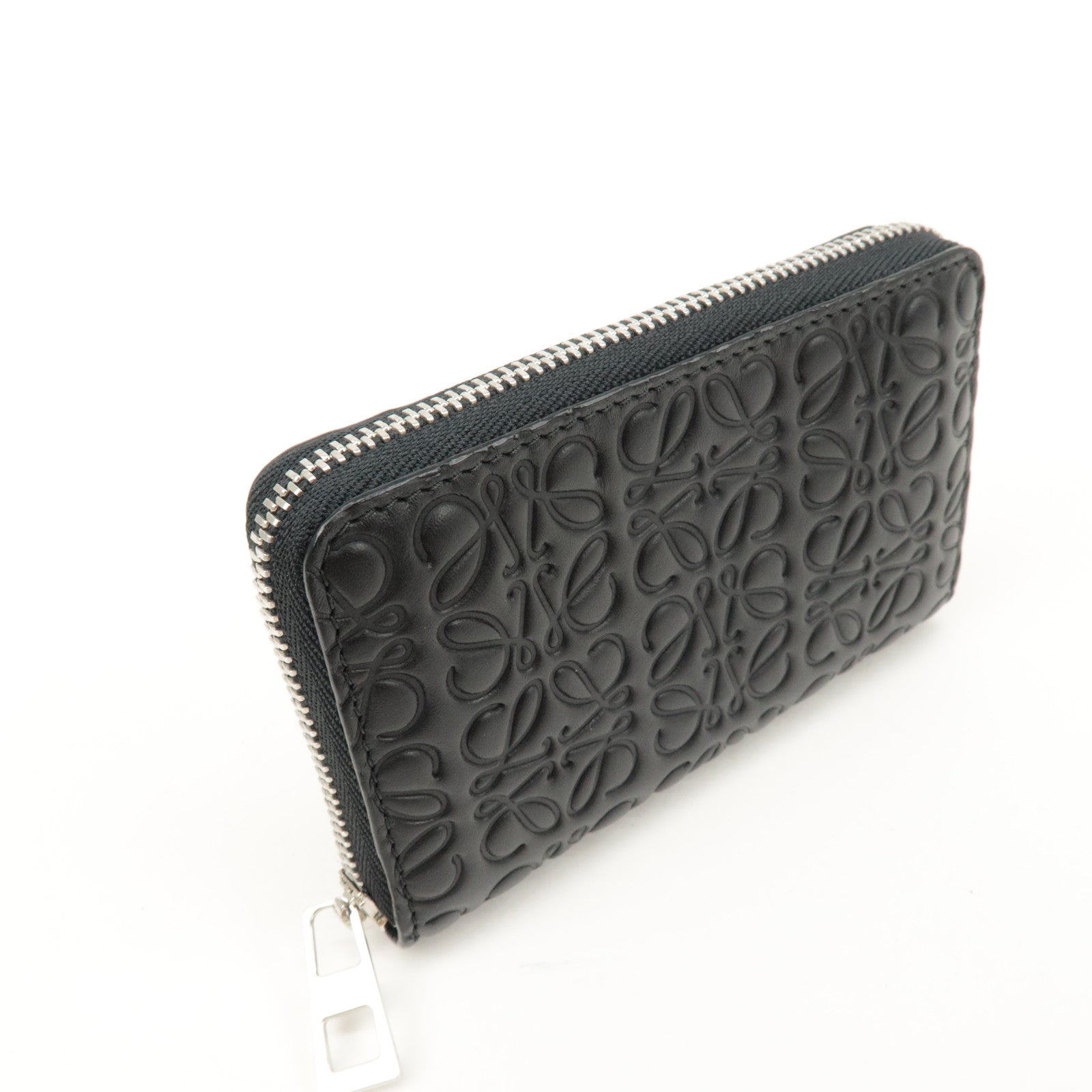 LOEWE Anagram Soft Grain Calf Coin Card Card Case Silver HDW Black Used