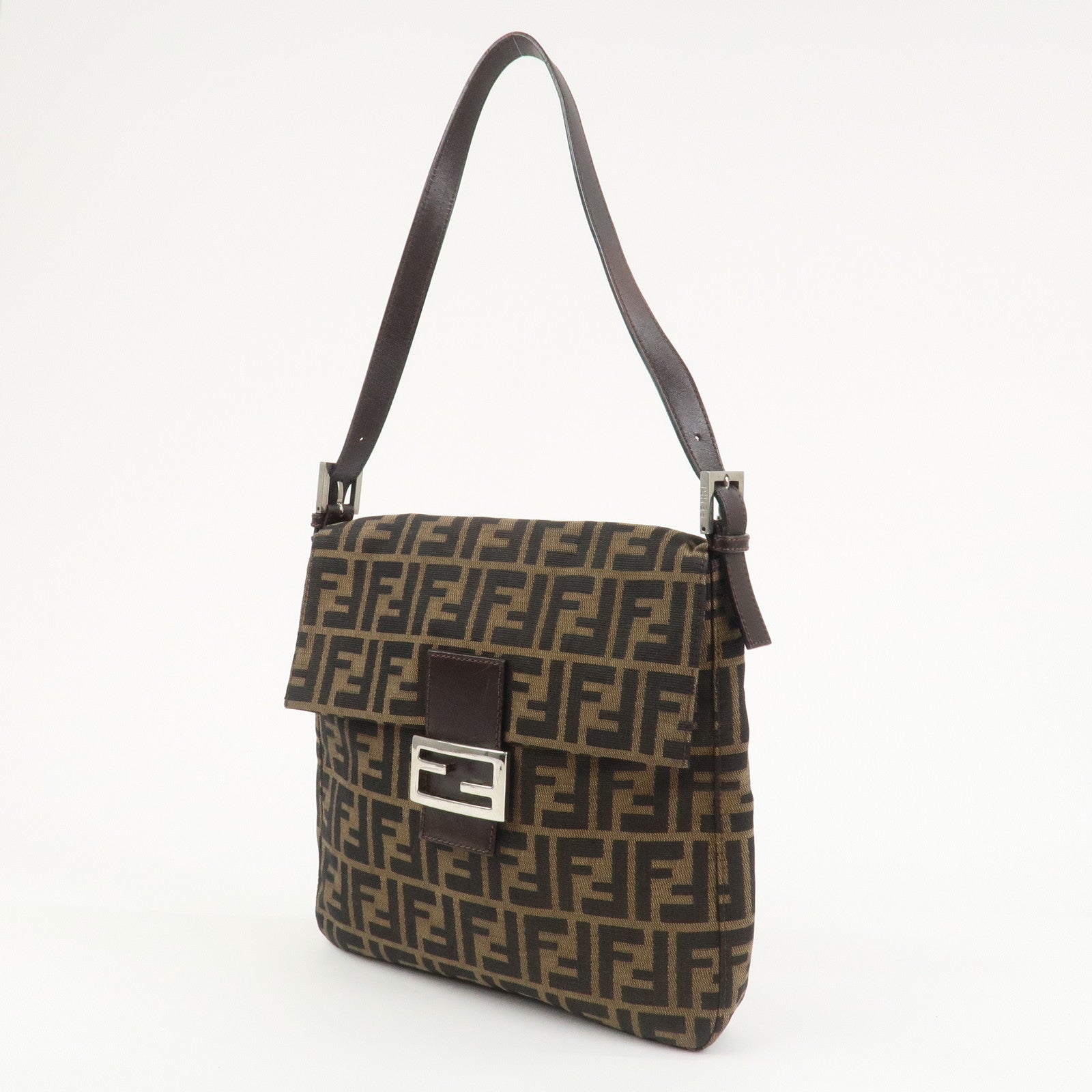 FENDI Zucca Canvas Leather Shoulder Bag Brown Black 26730