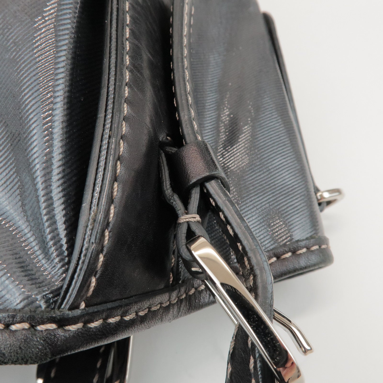 TOD'S PVC Coated Canvas Leather Tote Bag Hand Bag Black