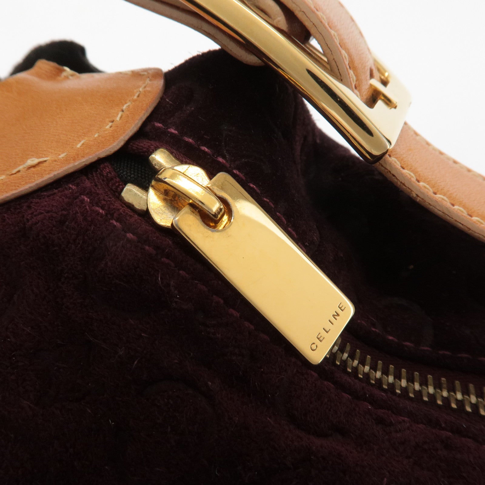 CELINE C Macadam Suede Leather Shoulder Bag Bordeaux Brown