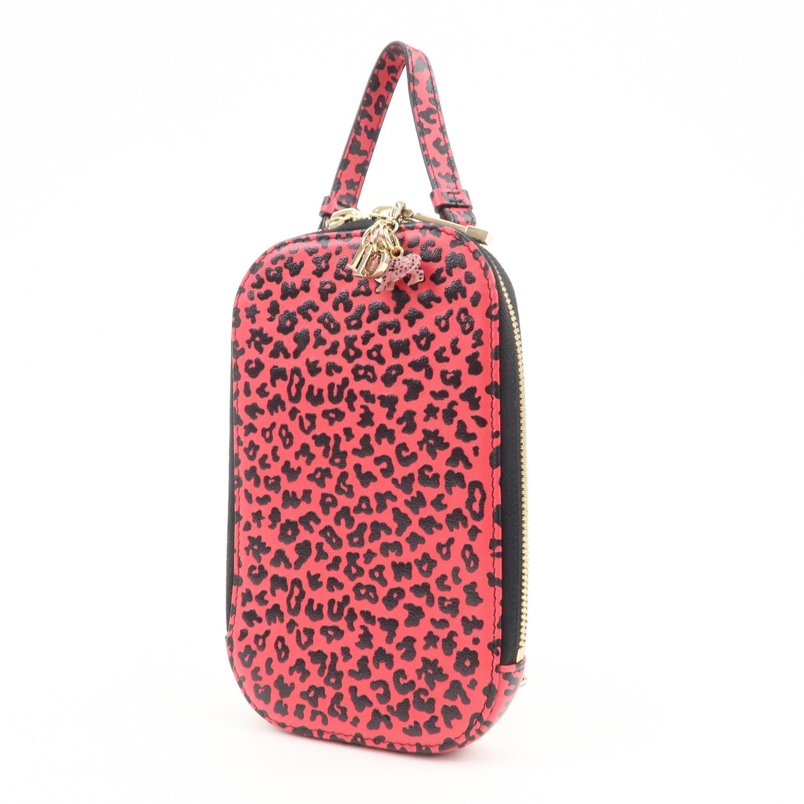 Christian Dior Lady Dior Leopard Print Phone Holder Phone Case Red