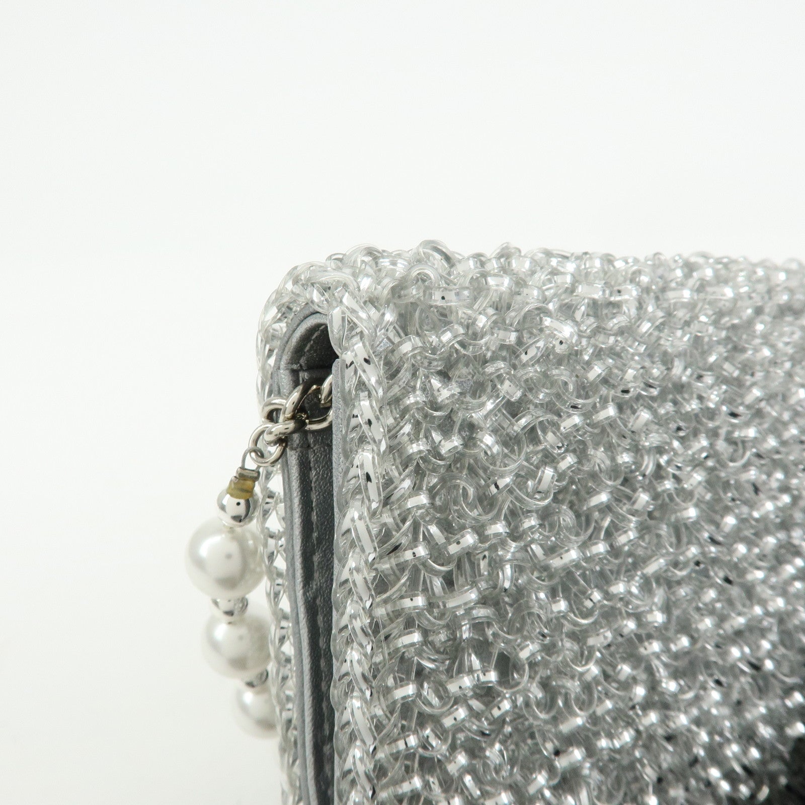 ANTEPRIMA PVC Wire Chain Pearl Hand Bag Long Wallet Silver