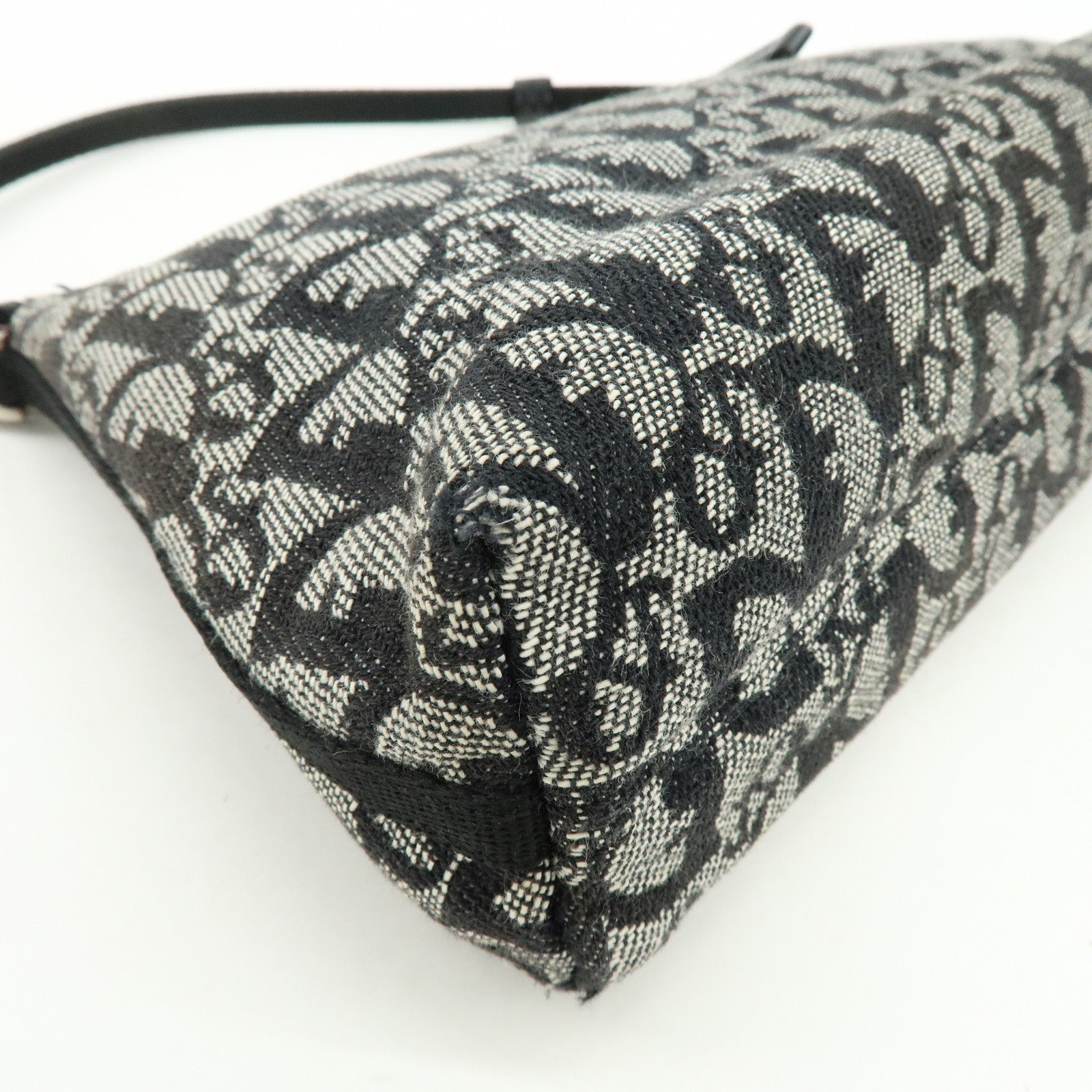 Christian Dior Trotter Jacquard Leather Shoulder Bag Black