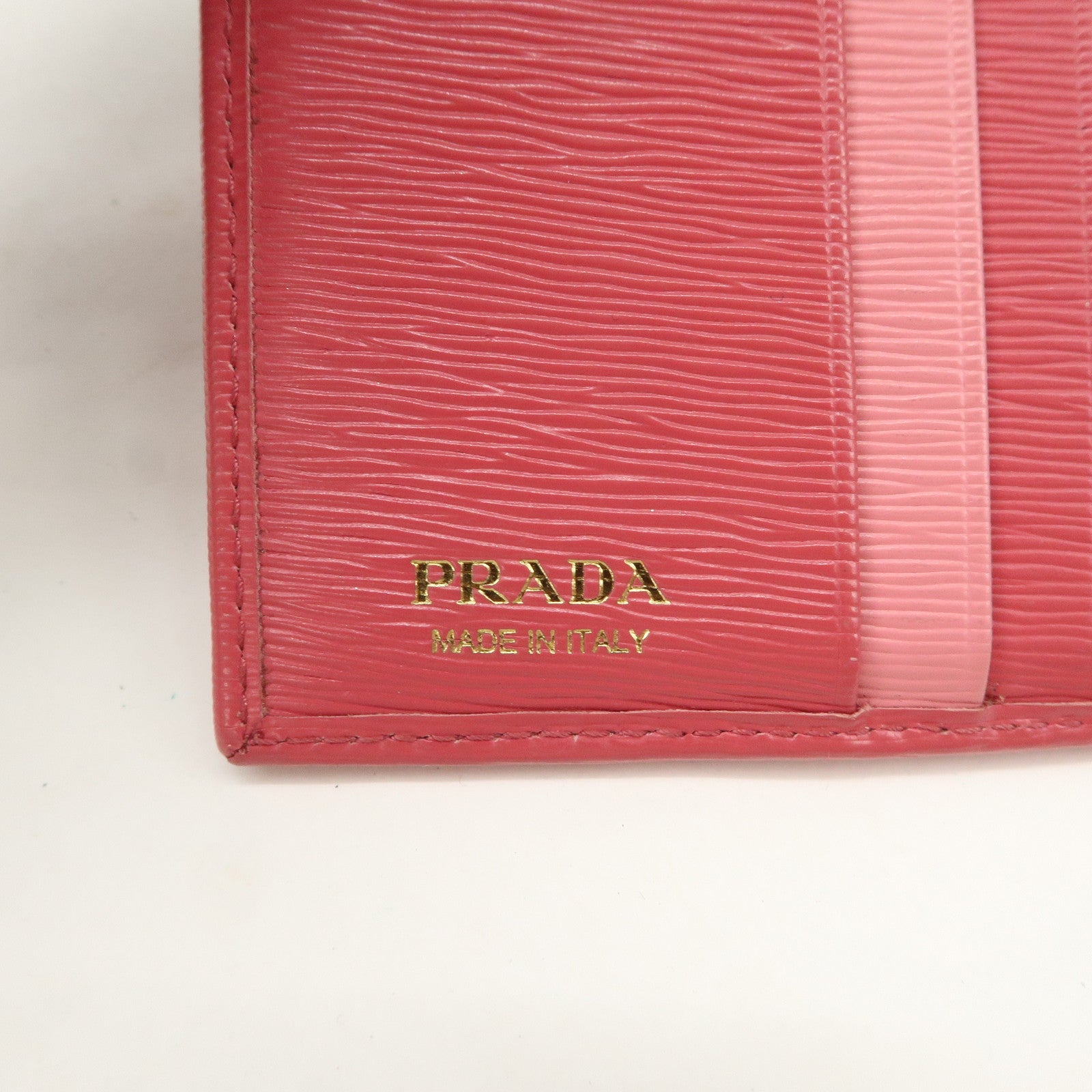 PRADA Saffiano Leather Trifold Compact Wallet Pink 1MH176 Used