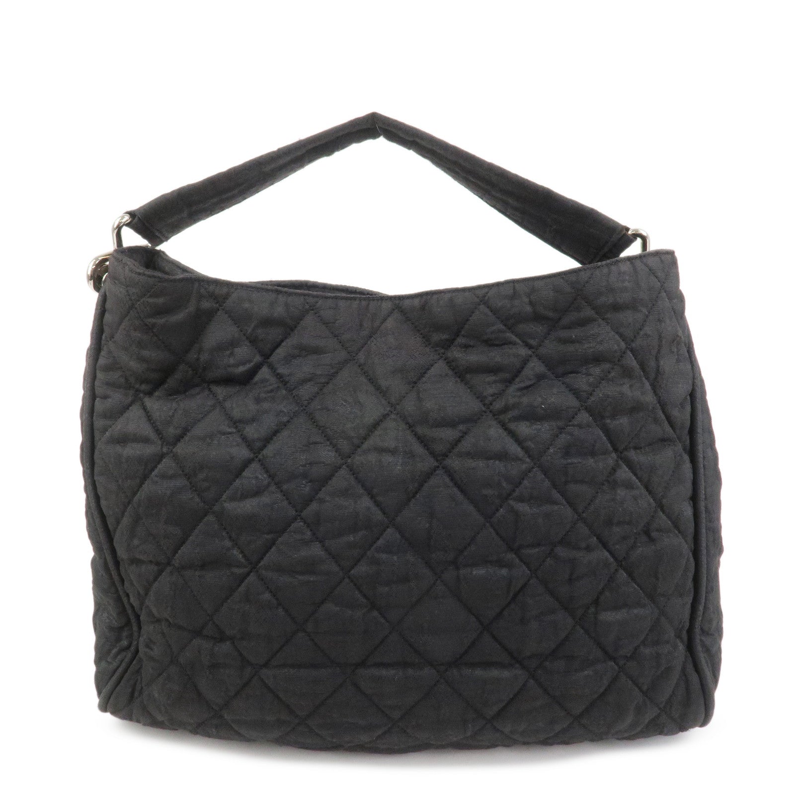 CHANEL Matelasse Canvas Large Shoulder Bag Black Silver