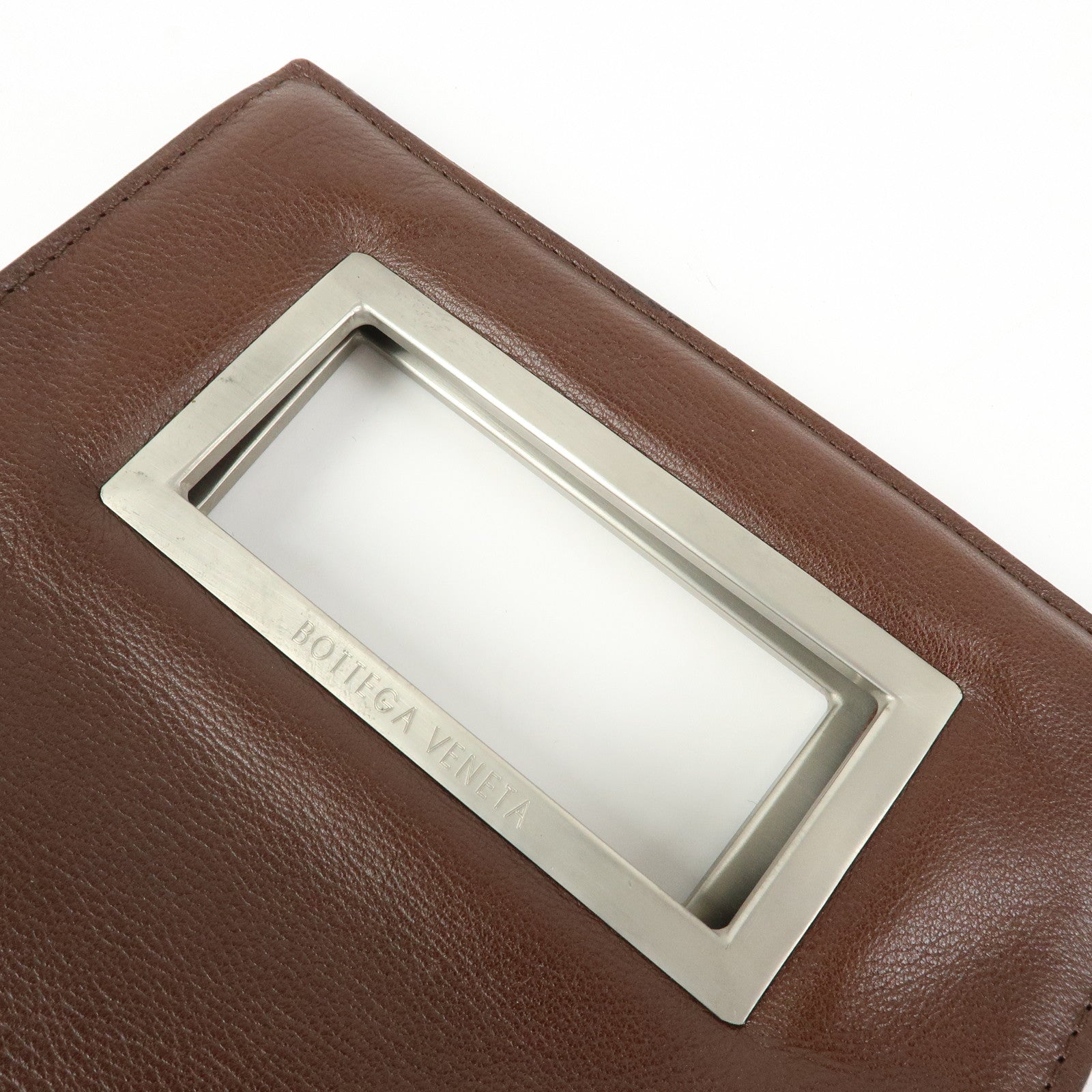 BOTTEGA VENETA Leather Square Hand Bag Brown