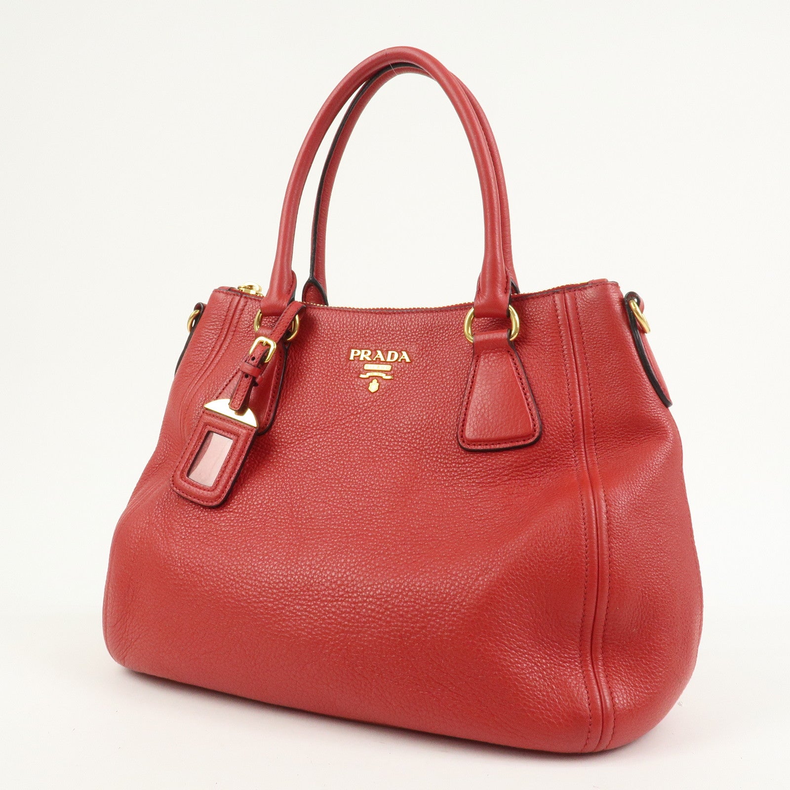 PRADA Logo Leather 2Way Bag Hand Bag Shoulder Bag Red 1BC032