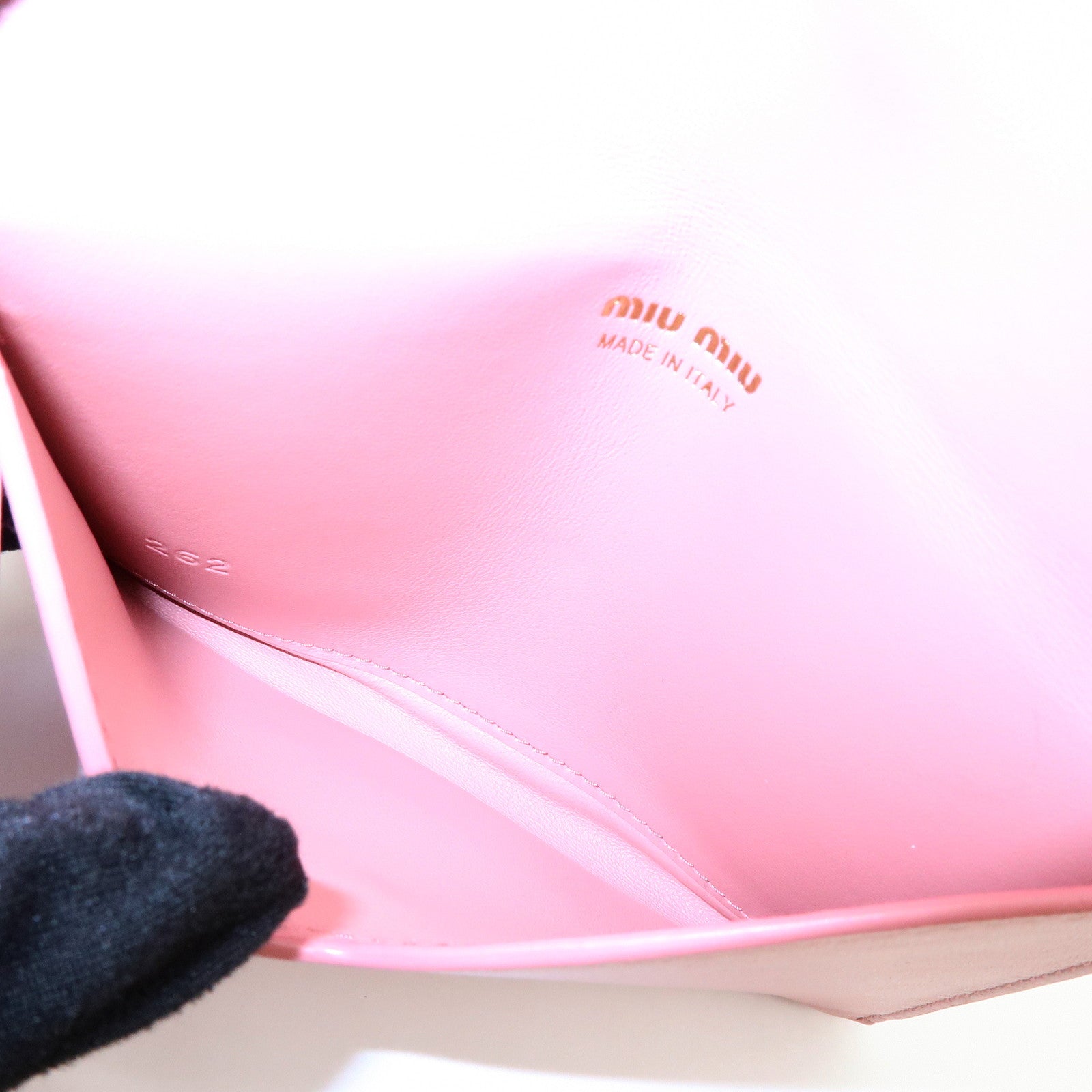 MIU MIU Madras Leather Rhinestone Card Case Heart Love letter Pink