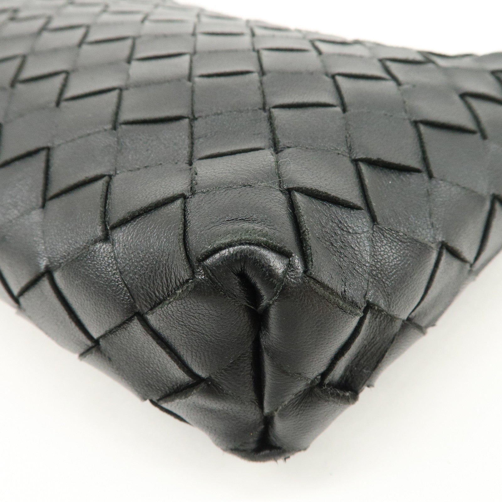 BOTTEGA VENETA Intrecciato Leather Shoulder Bag Crossbody Bag Black Used