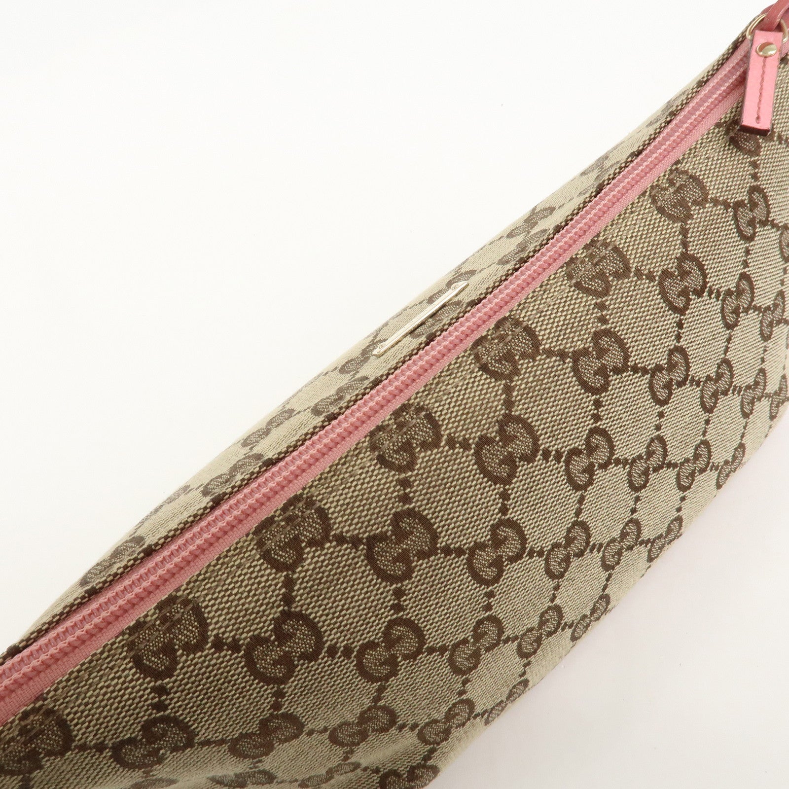 GUCCI Boat Bag GG Canvas Leather Accessory Pouch Hand Bag 07198