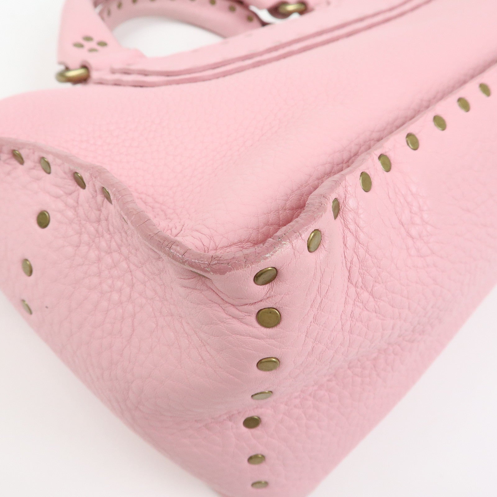 CELINE Boogie Bag Leather Studs Hand Bag Tote Bag Pink