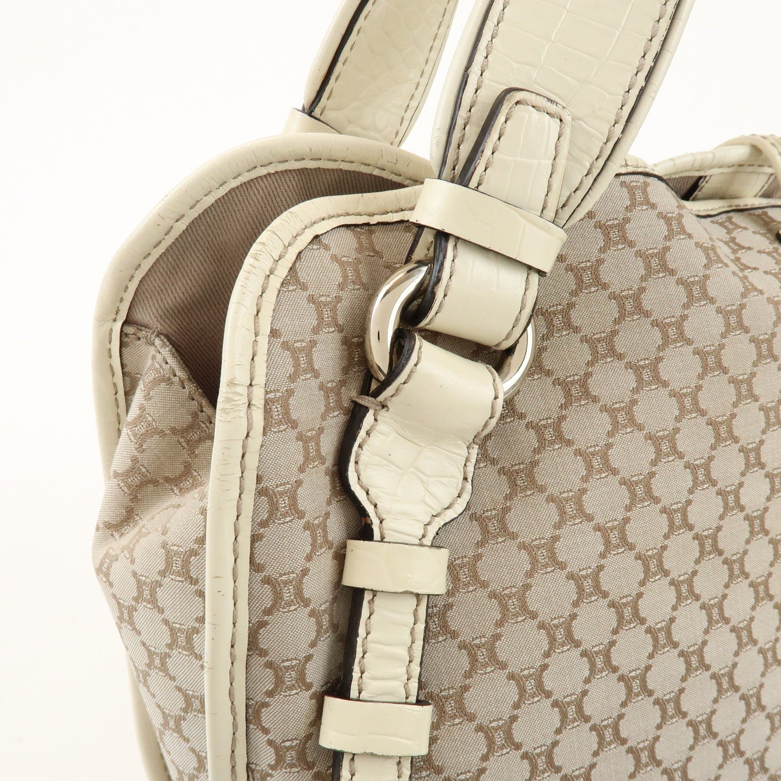 CELINE Macadam Bittersweet Canvas Leather Shoulder Bag Beige Ivory