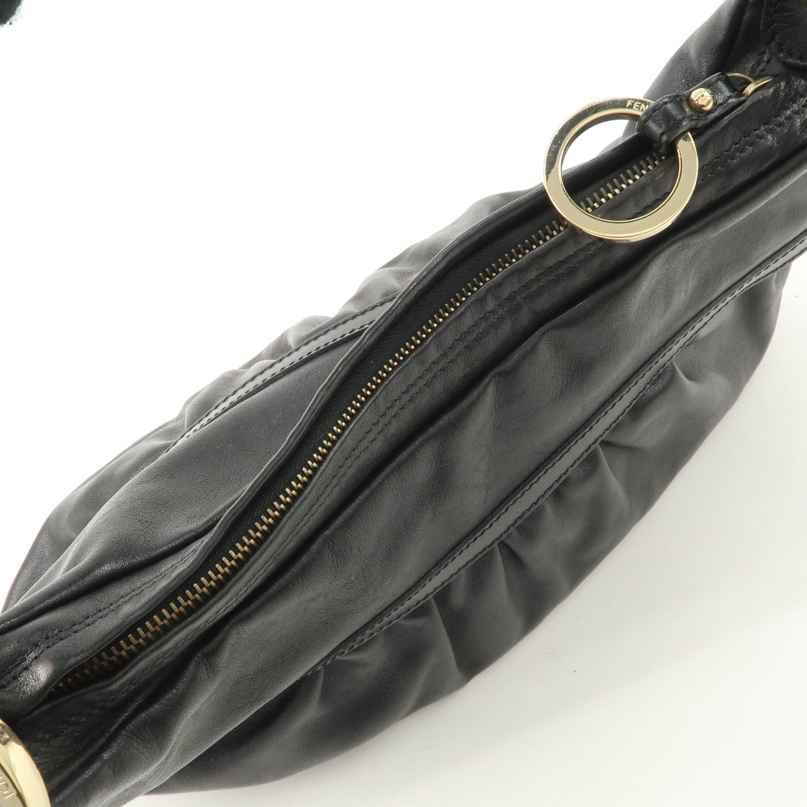 FENDI Leather Shoulder Bag Hand Bag Black Gold Hardware 8BR344 Used