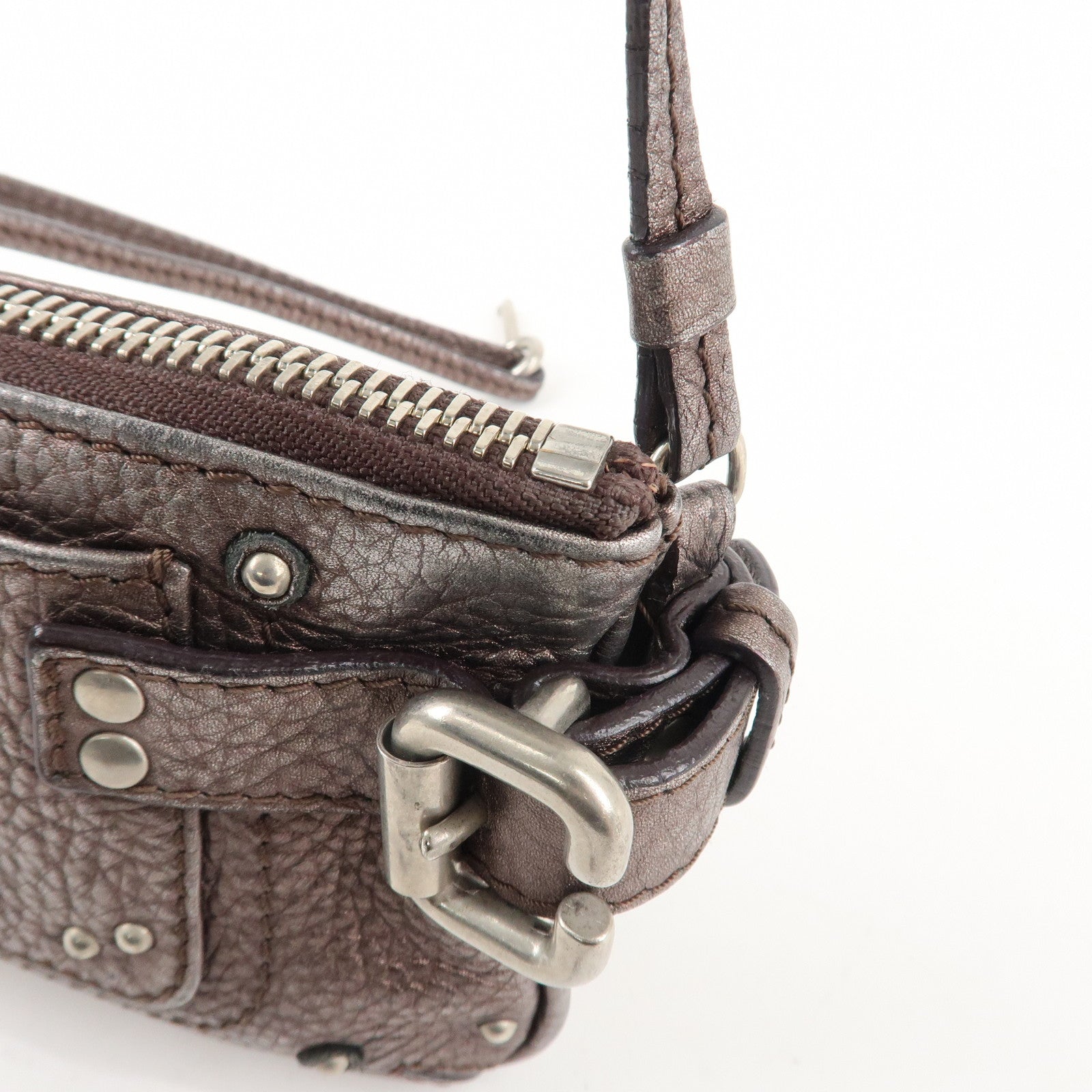 Chloe Paddington Leather Mini Bag Pouch Metallic Silver Used