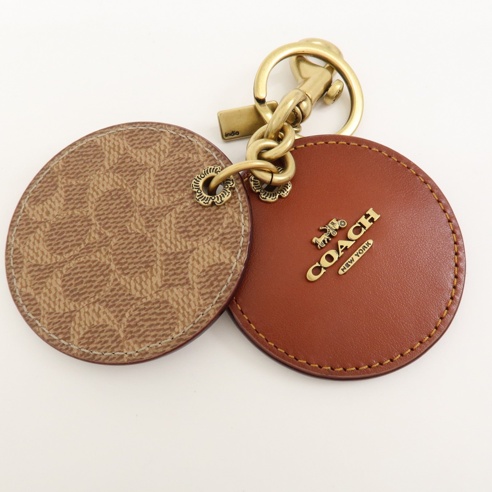 COACH Signature Logo Leather Key Chain Key Charm Brown
