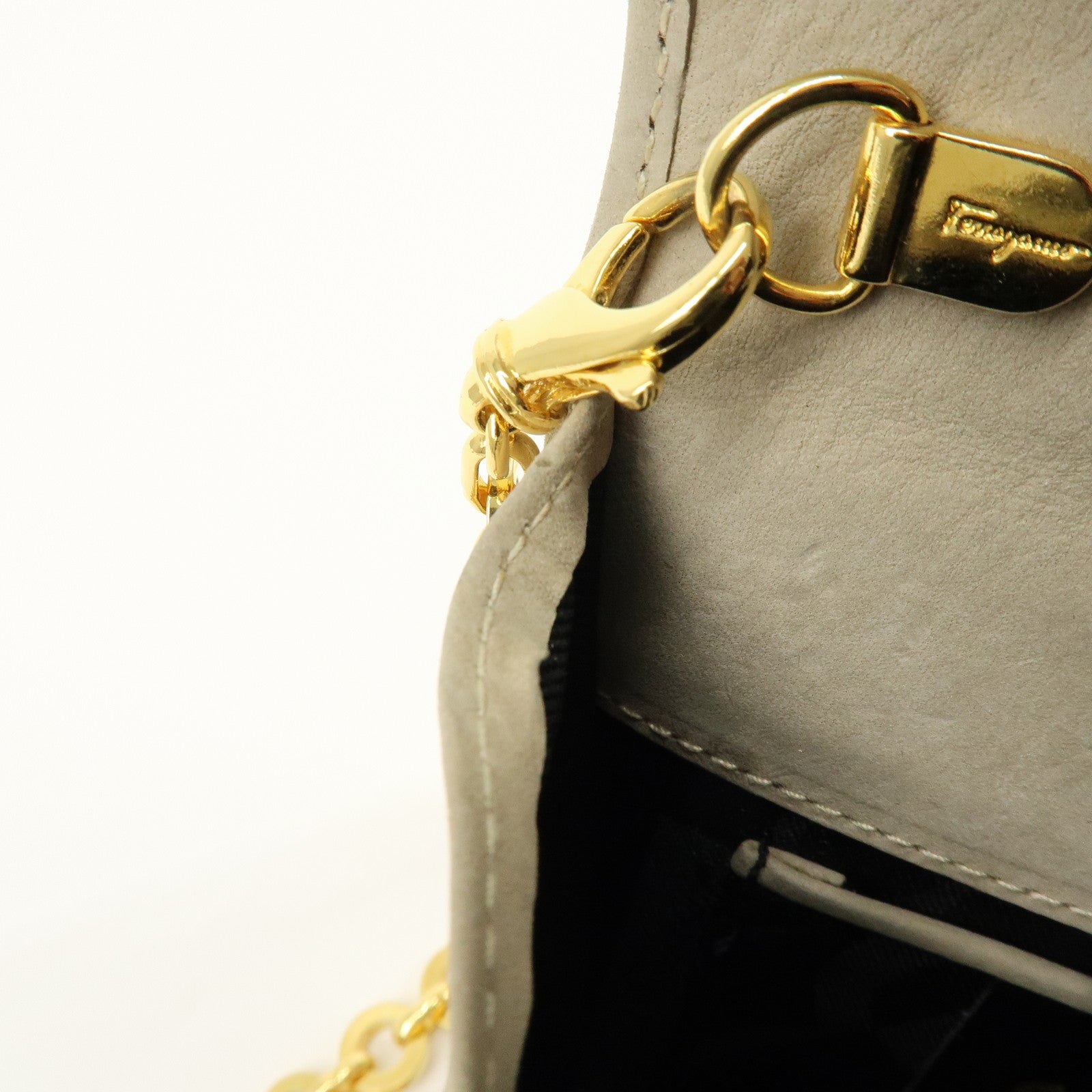 Ferragamo Vara Suede 3Way Chain Shoulder Bag Clutch Waist Bag Beige