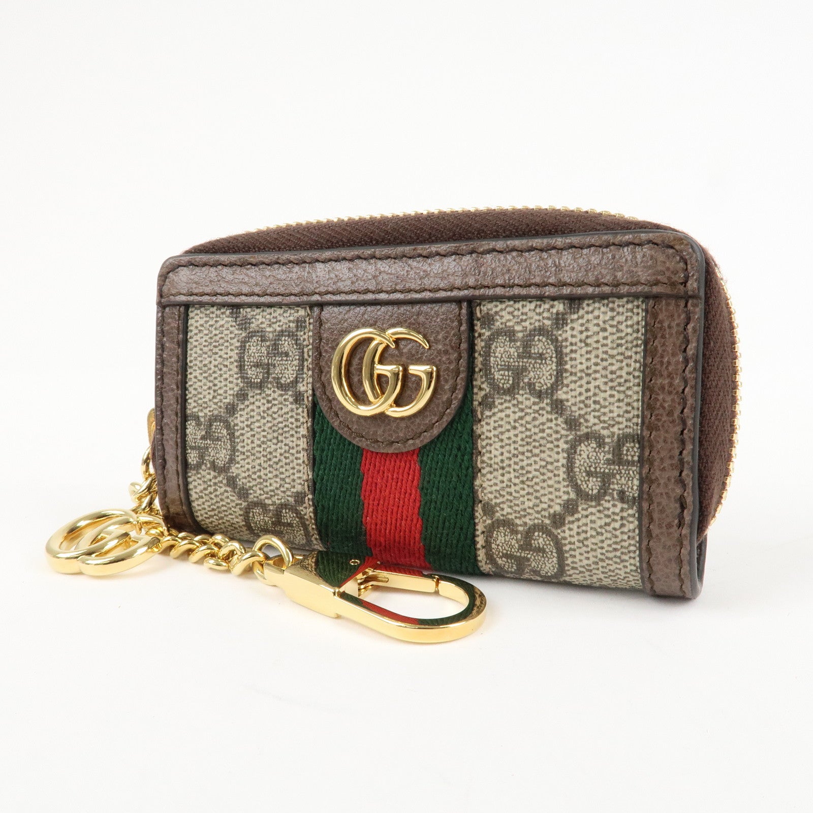GUCCI Ophidia Sherry Zip Around Key Case Coin Case Beige Brown 523157 Used