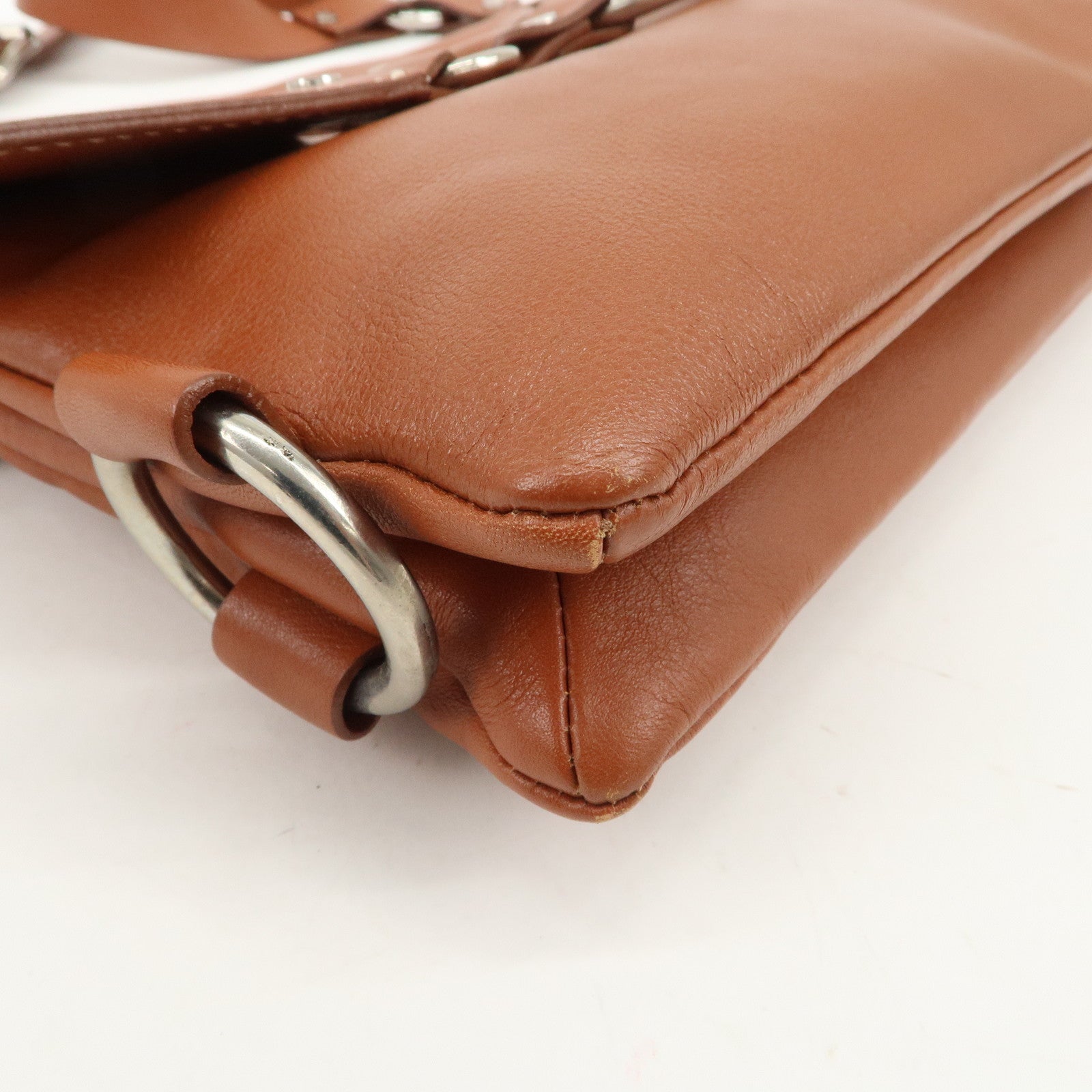 CELINE Leather Hand Bag Shoulder Bag Brown Silver HDW