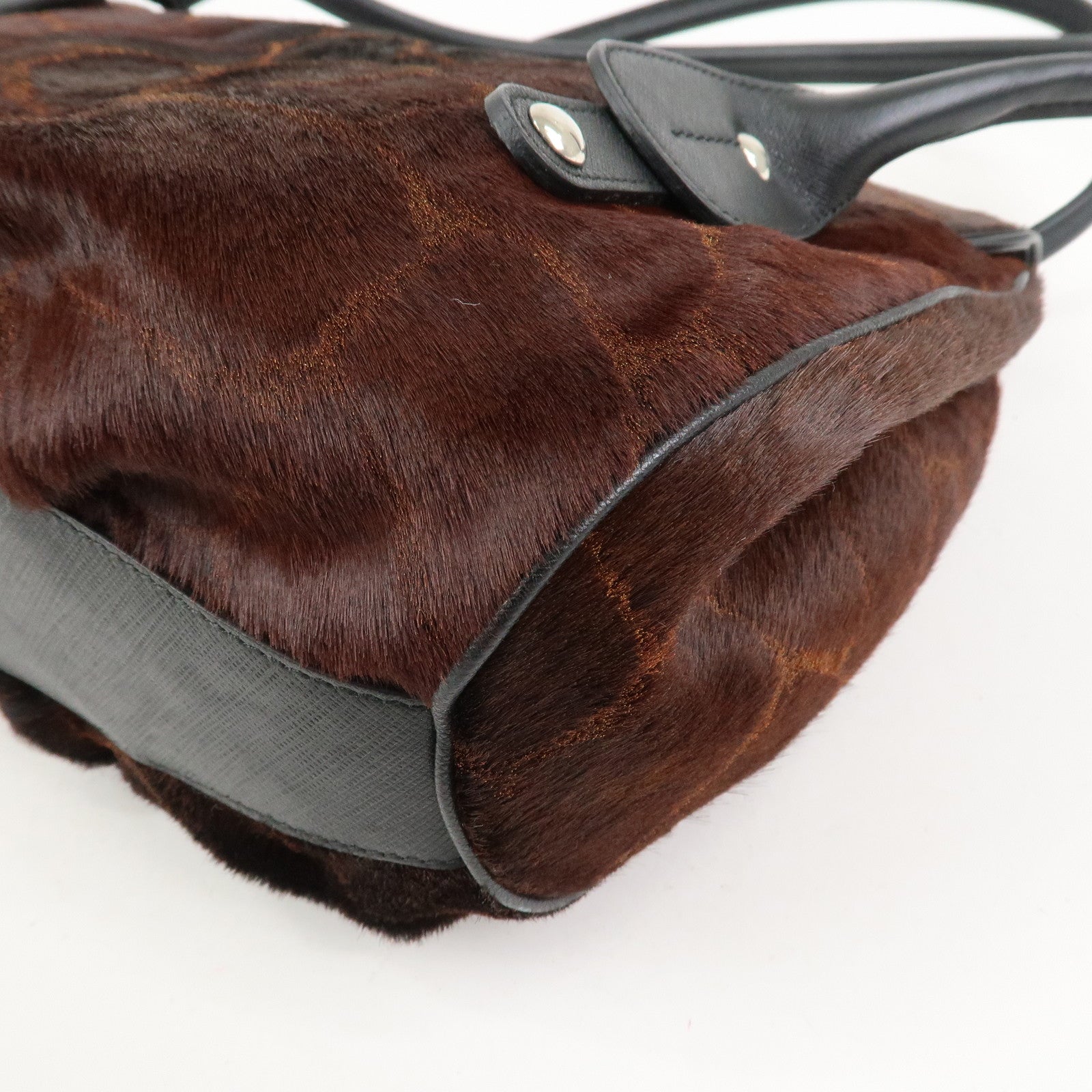 Ferragamo Gancini Logo Unborn Calf Leather Shoulder Bag Brown