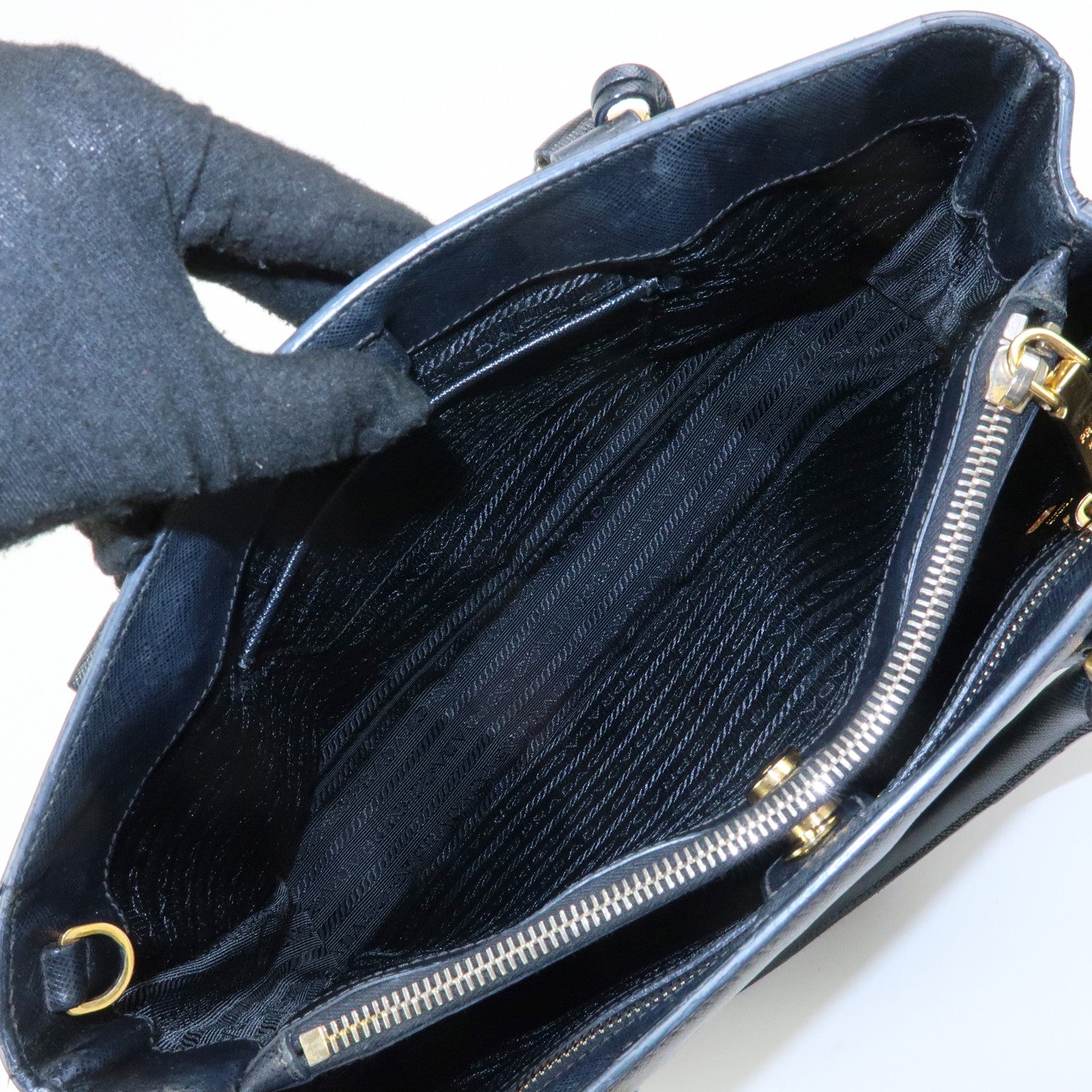 PRADA Triangle Logo Galleria Saffiano Leather 2Way Bag Black 1BA274