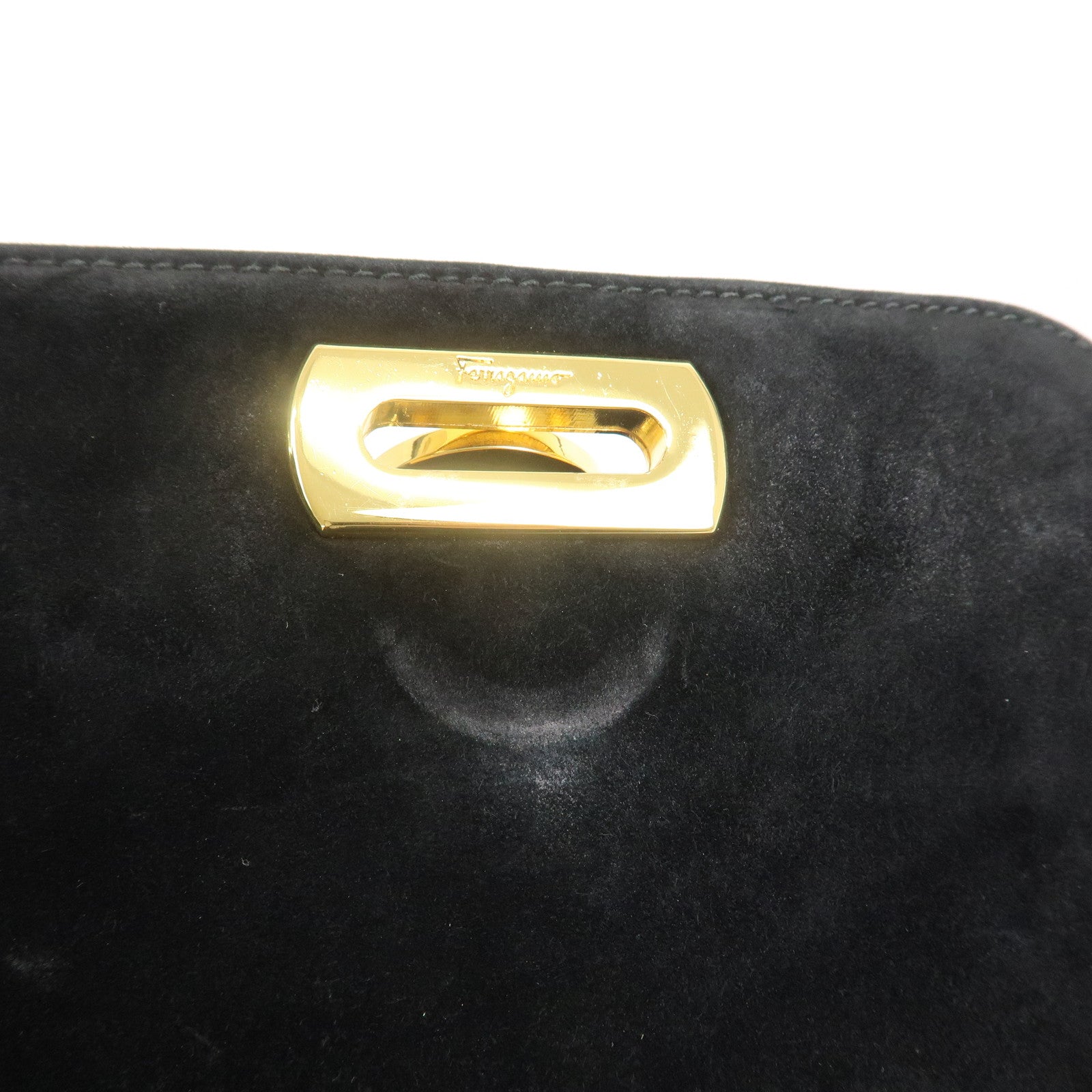 Ferragamo Gancini Suede Leather Chain Shoulder Bag Black