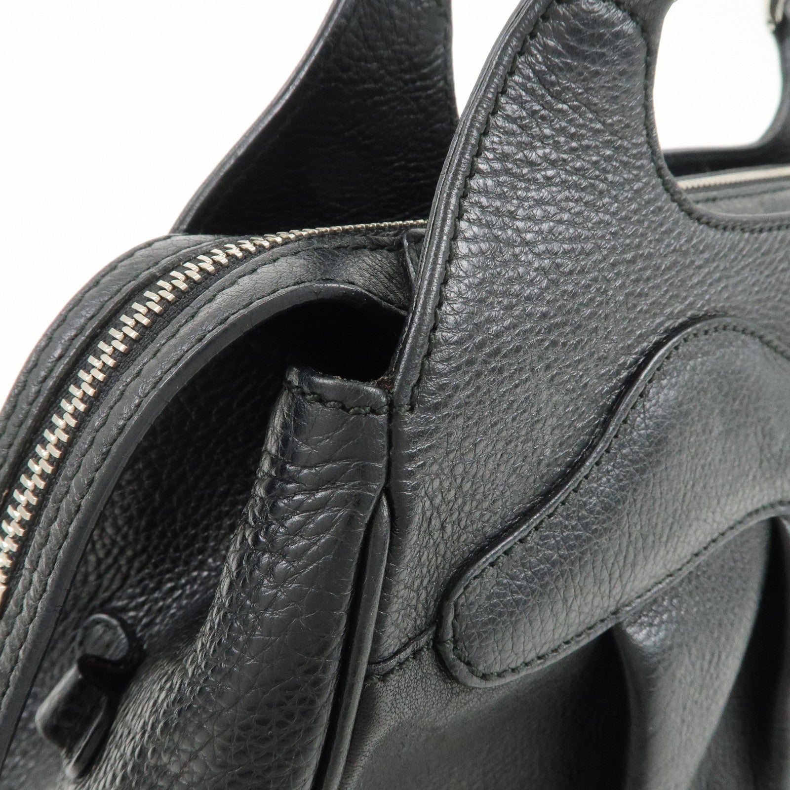 Ferragamo Gancini Leather Hand Bag Shoulder Bag Black Silver