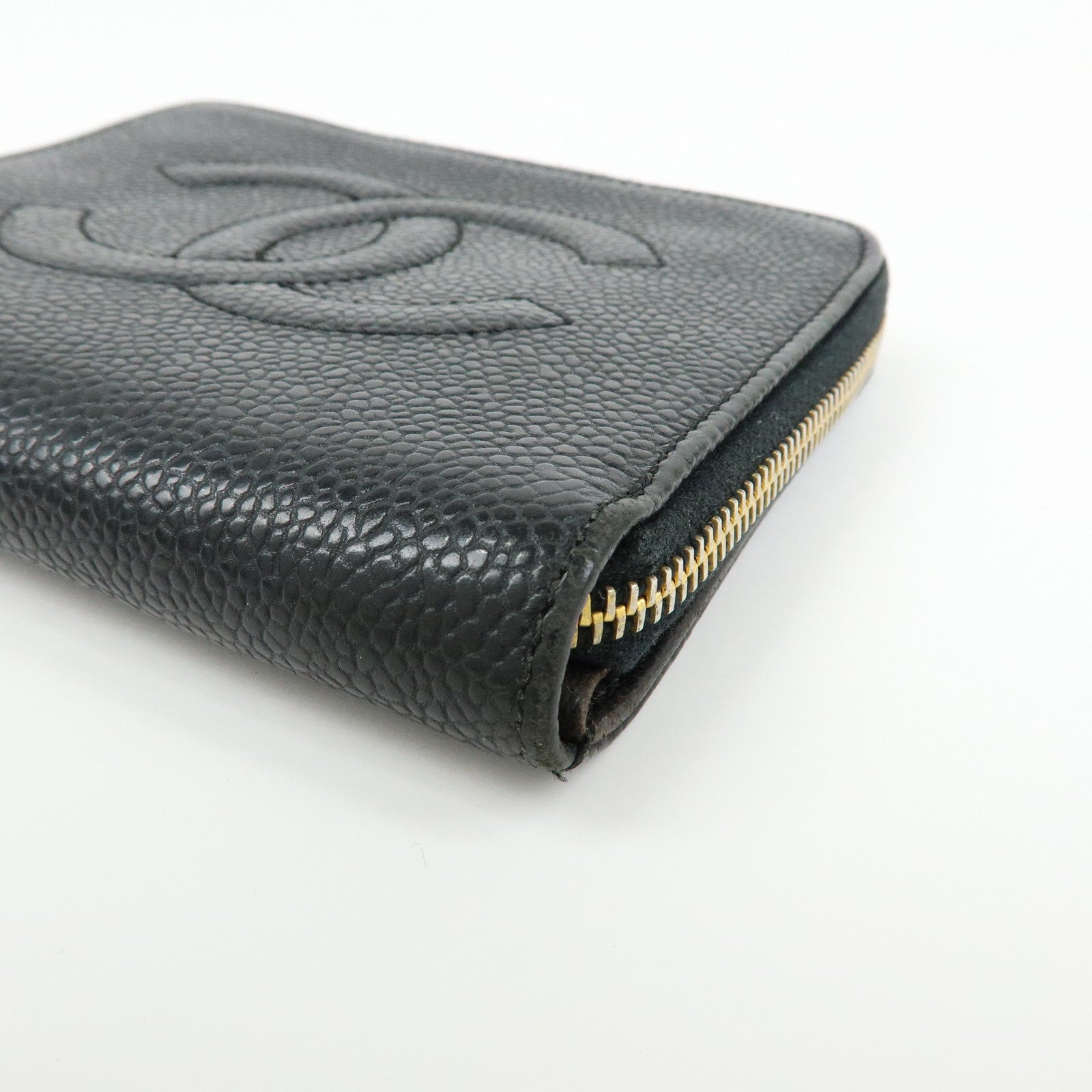 CHANEL COCO Mark Cavairskin Compact Bi-Fold Wallet Black