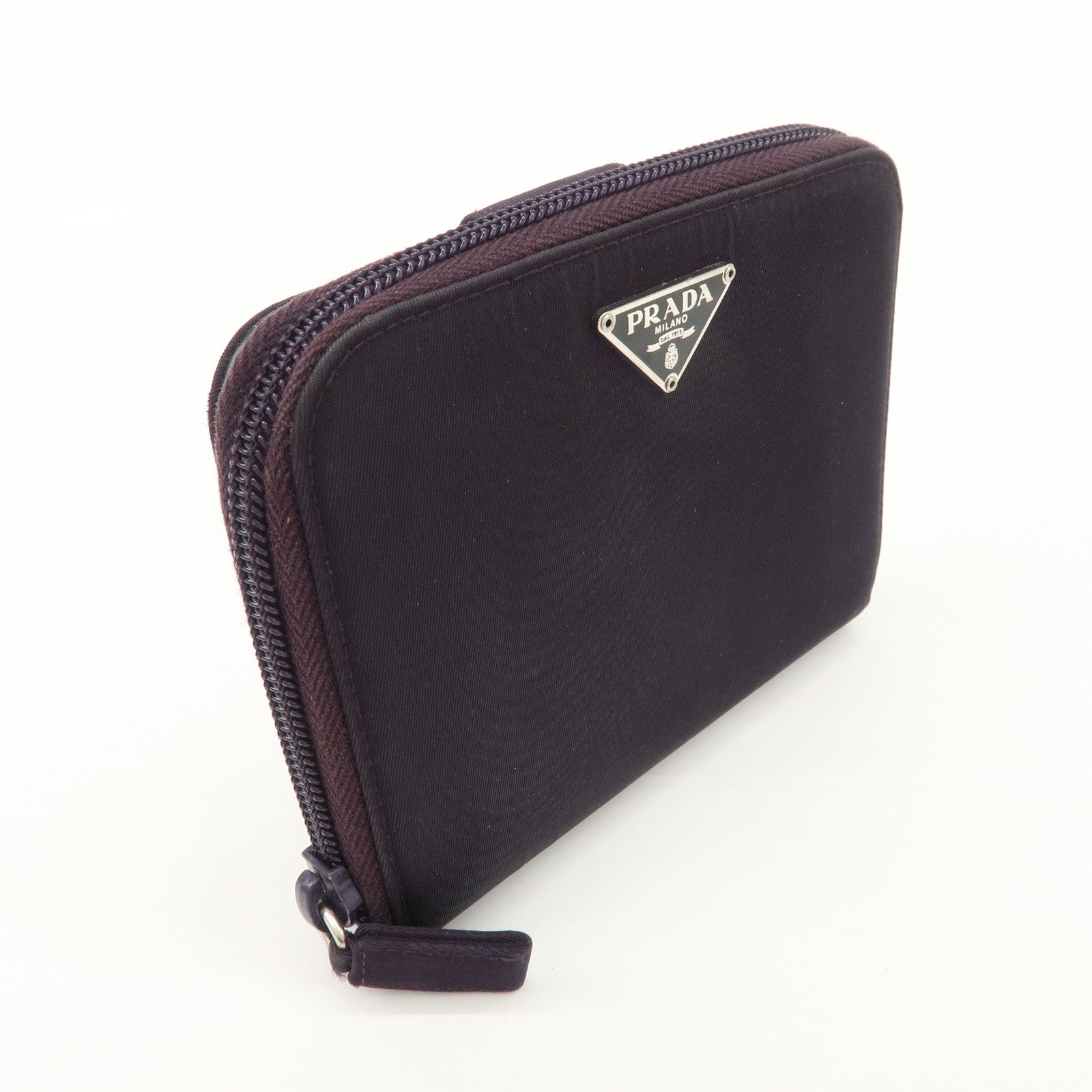 PRADA Nylon Bi-fold Round Zippy Compact Wallet Black