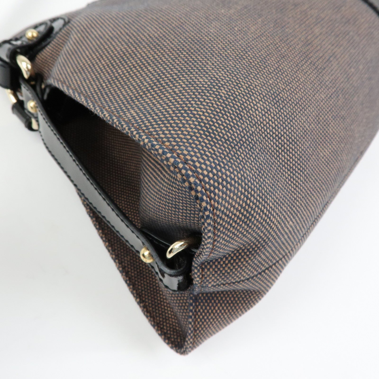 FENDI Canvas Patent Leather Shoulder Hand Bag Brown Black 8BR421