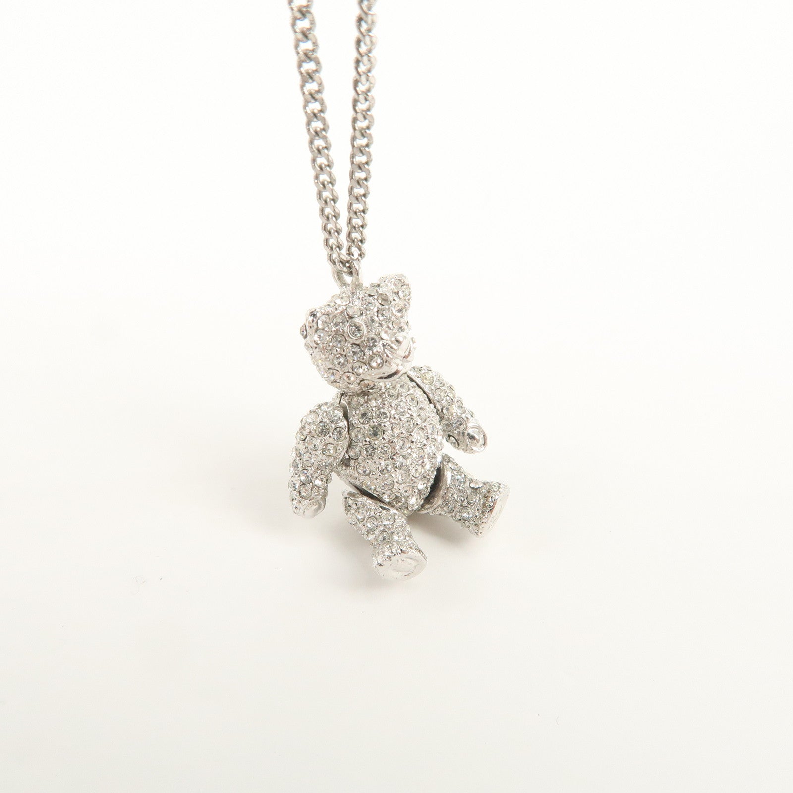 Christian Dior Logo Metal Rhinestone Necklace Silver