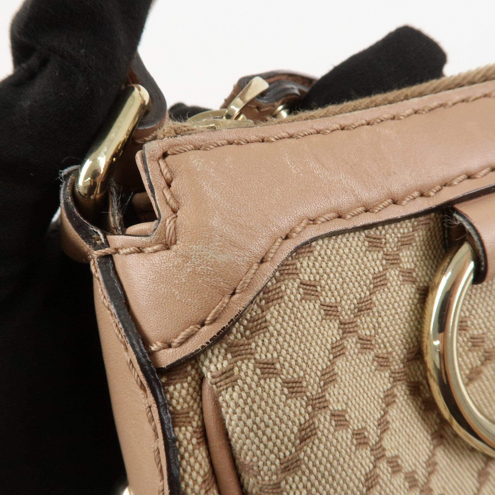 GUCCI Sukey Canvas Leather Shoulder Bag Beige Pink Gold HDW 232955 Used