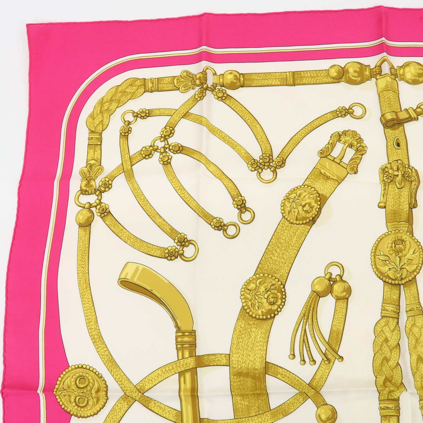 HERMES Carre 90 Set of 2 Silk 100% Scarves Gold Beige Pink